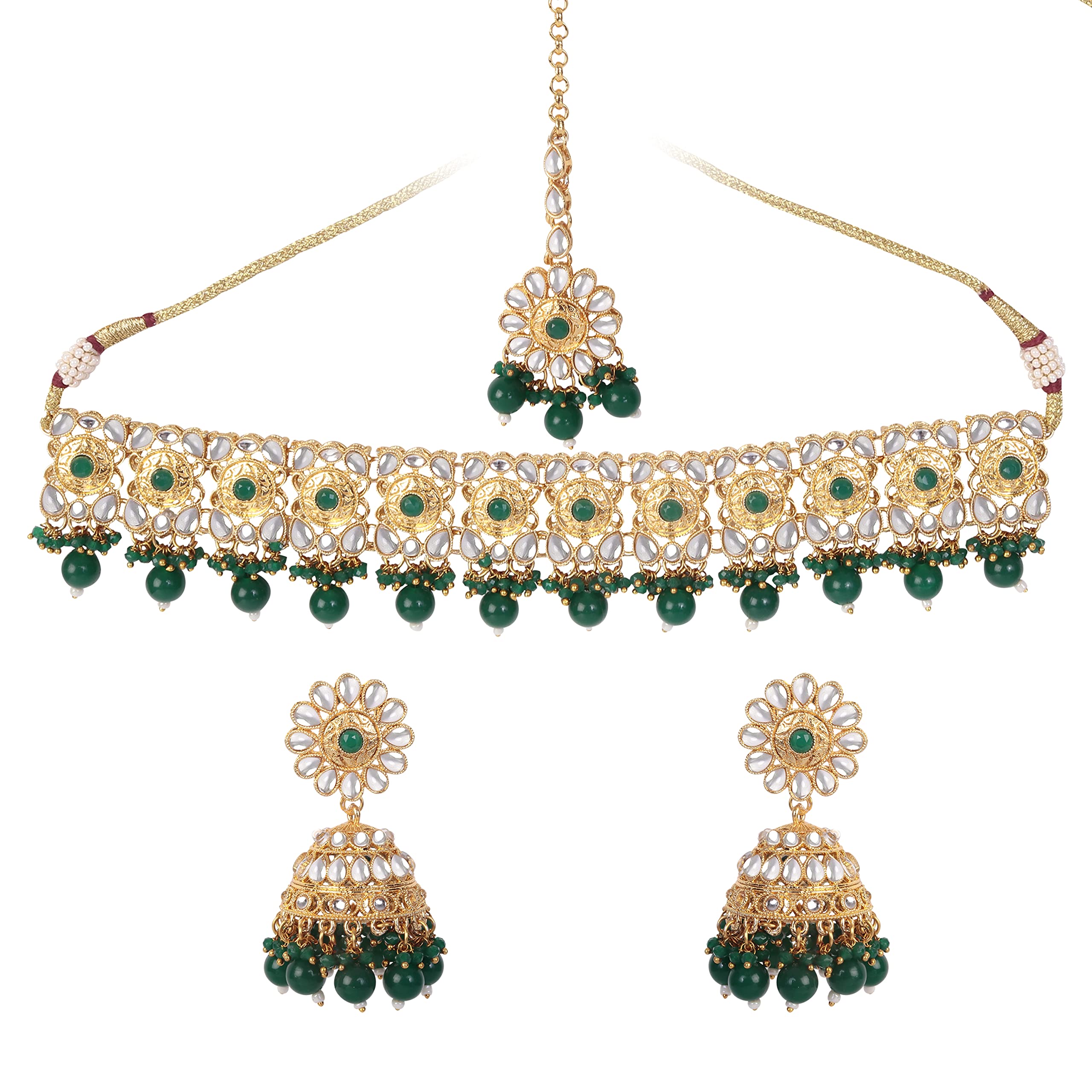 IIJ Ethnic Indian Traditional Gold-Plated Meenakari Kundan Choker Jewelry Set with Earrings and Maang Tikka for Women | Ideal for Wedding and Special Occasions (B0B8DLH9T2) Amazon Price History, Amazon Price Tracker