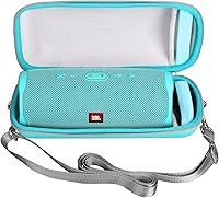 Vista 2 de Mchoi Funda rígida portátil para JBL Charge 4 / Charge 5 altavoz Bluetooth impermeable con correa para el hombro, solo funda, verde azulado