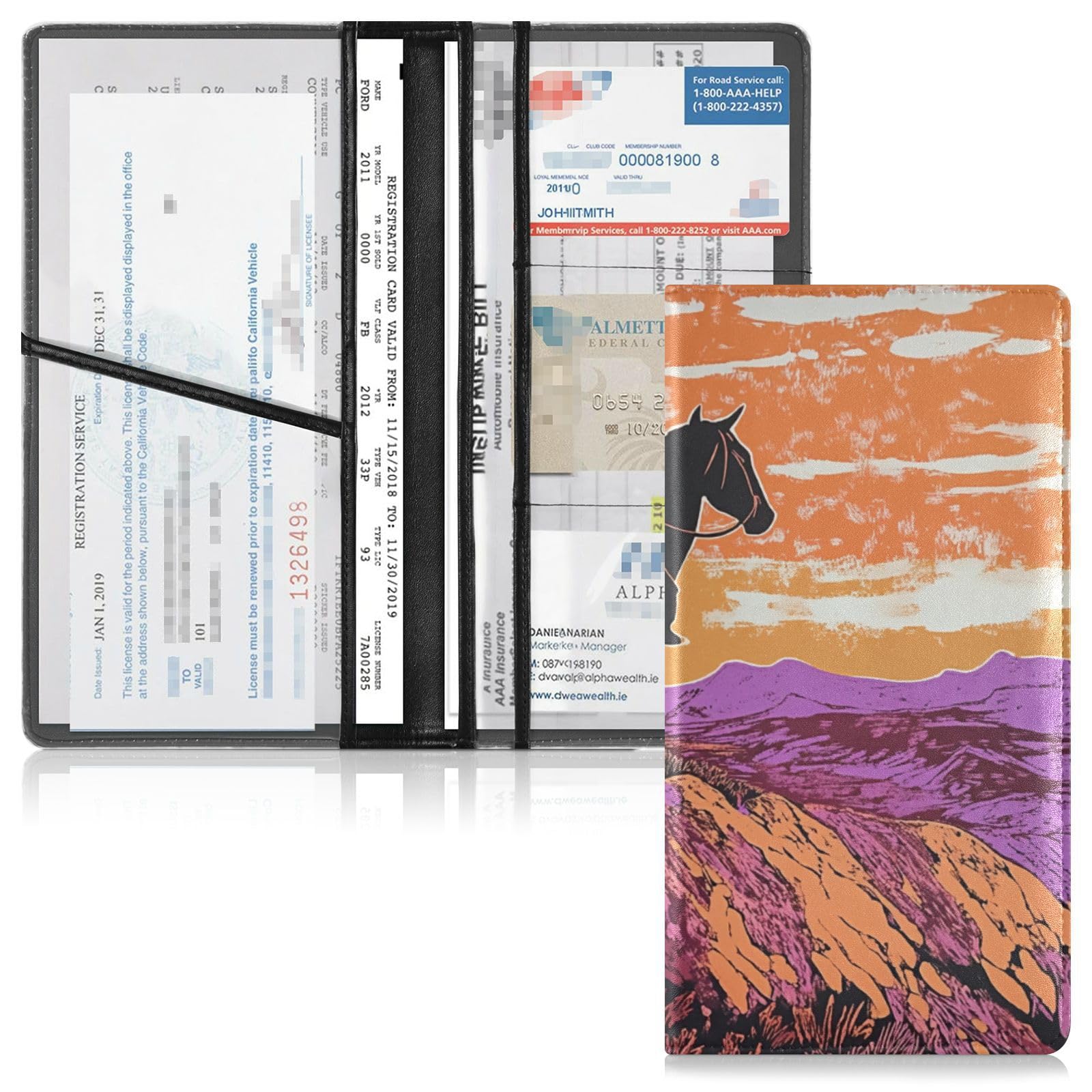 Pu Leather Auto Registration Insurance & ID Card Holder Men Women Prefect Car Essentials Wallet for Cards, Essential Document Driver License Western Cowboy