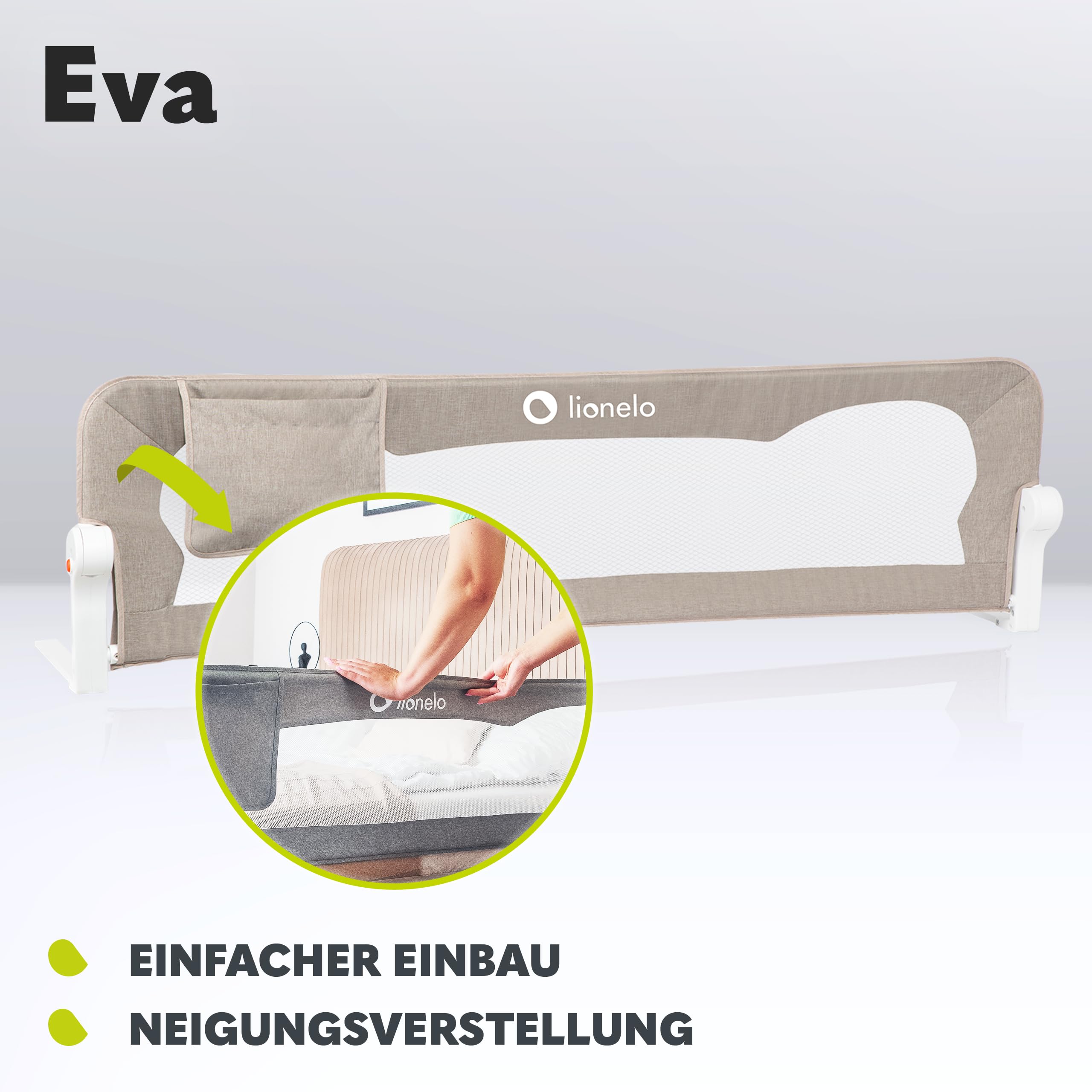 Lionelo Eva Rausfallschutz Bett Rausfallschutz Kinderbett, Bettgitter, Bettschutzgitter, luftiges Netz, zusammenklappbar um 180 Grad, einfache Montage, 150 cm lang