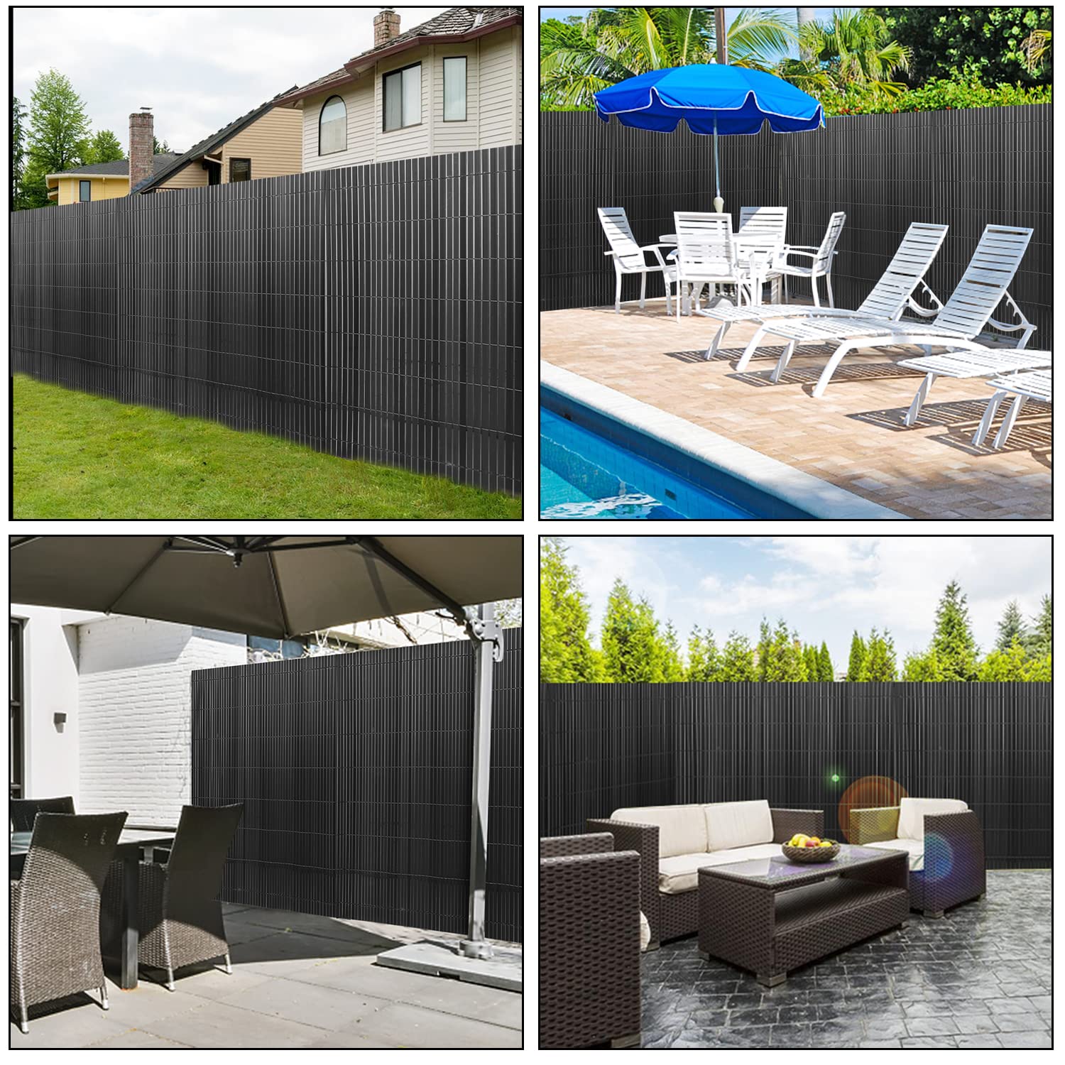 Canisse en PVC, Brise Vue en PVC, 160 x 1000 cm, Renforcement en 3 Poids, Bandes Canisse en PVC, Anthracite, Brise-Vue pour Jardin, Balcon, terrasse, clôture