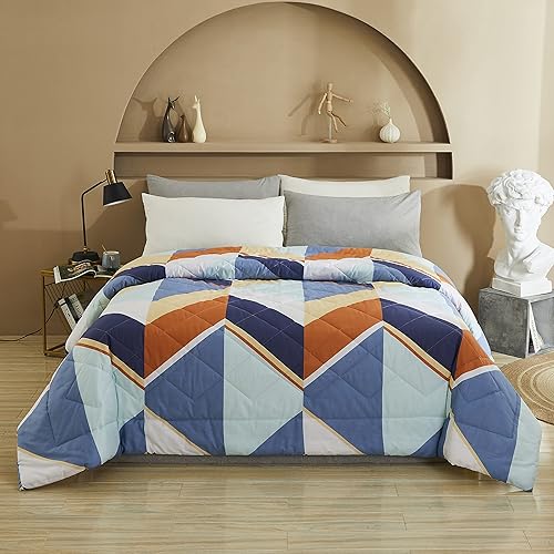 Miniatura 2 de Edredón acolchado geométrico de lujo, tamaño King, diseño abstracto poligonal moderno, reversible, 100% algodón, tela de relleno ligera, multicolor,