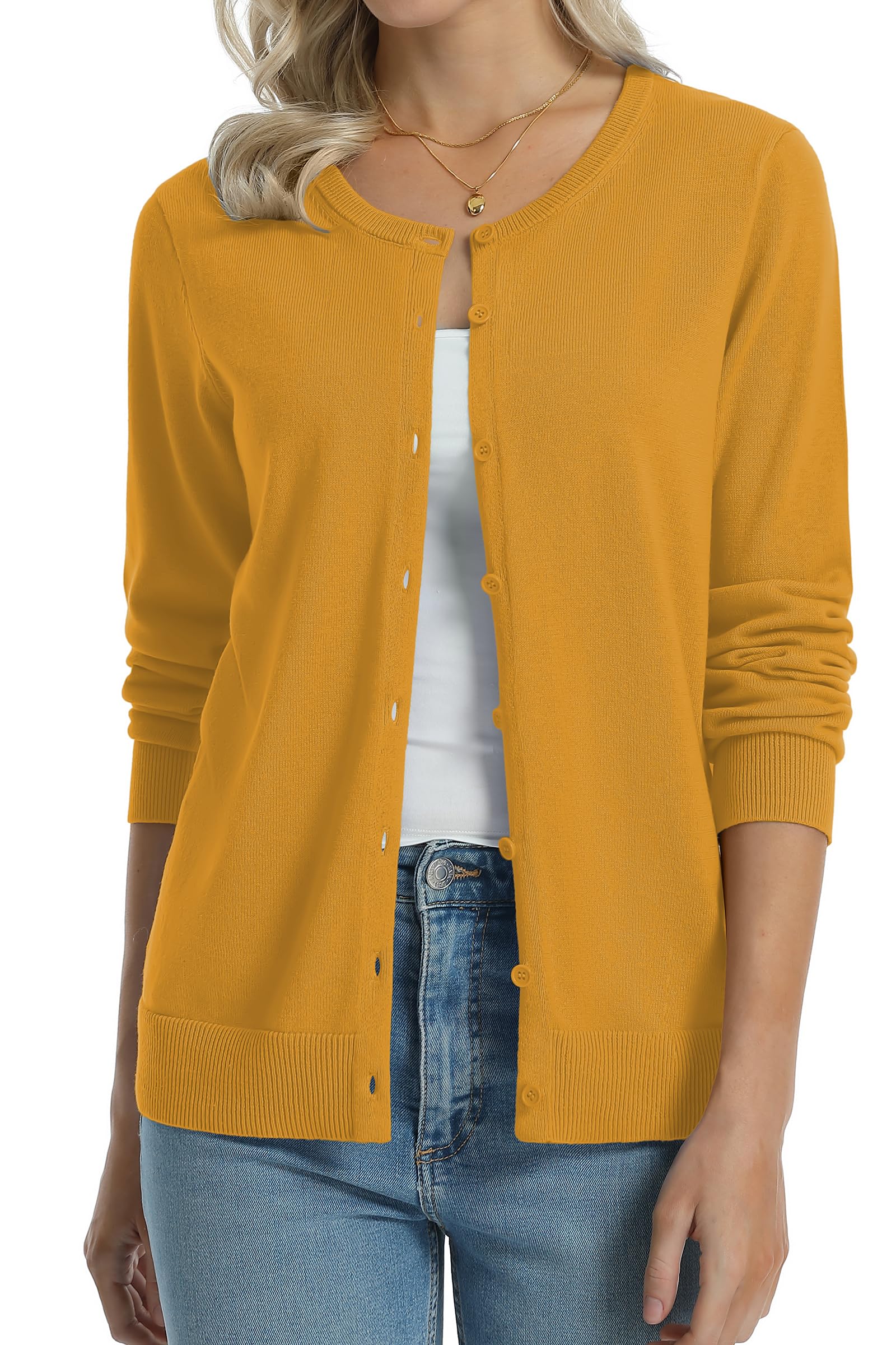 QUALFORT Women's 100% Cotton Lightweight Cardigans Long Sleeve Sweater