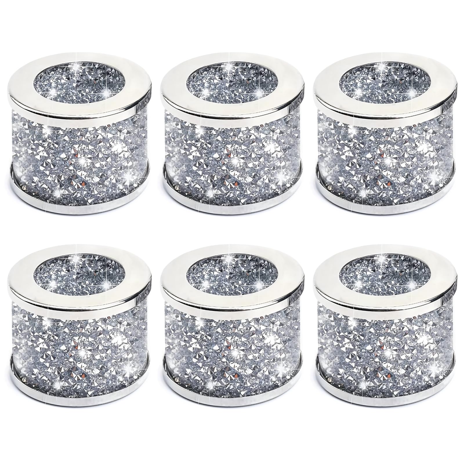 6 STK. Kristall-Serviettenringe, silberfarbene Strass-Serviettenhalter aus Glas, Funkelnde Tischdeko für Dinner, Hochzeitsfeier, Empfang und Festliche Tischgestaltung