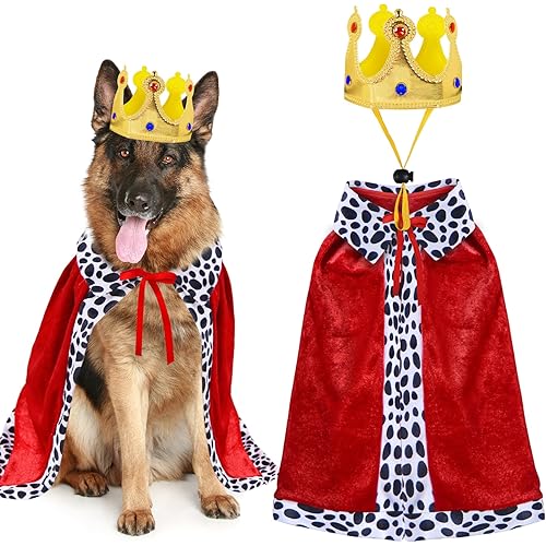 Dog King Costume, Dog Halloween Costumes King Cloak and Crown Set Funny King Prince Costume for Small Medium Large Dogs (Large)