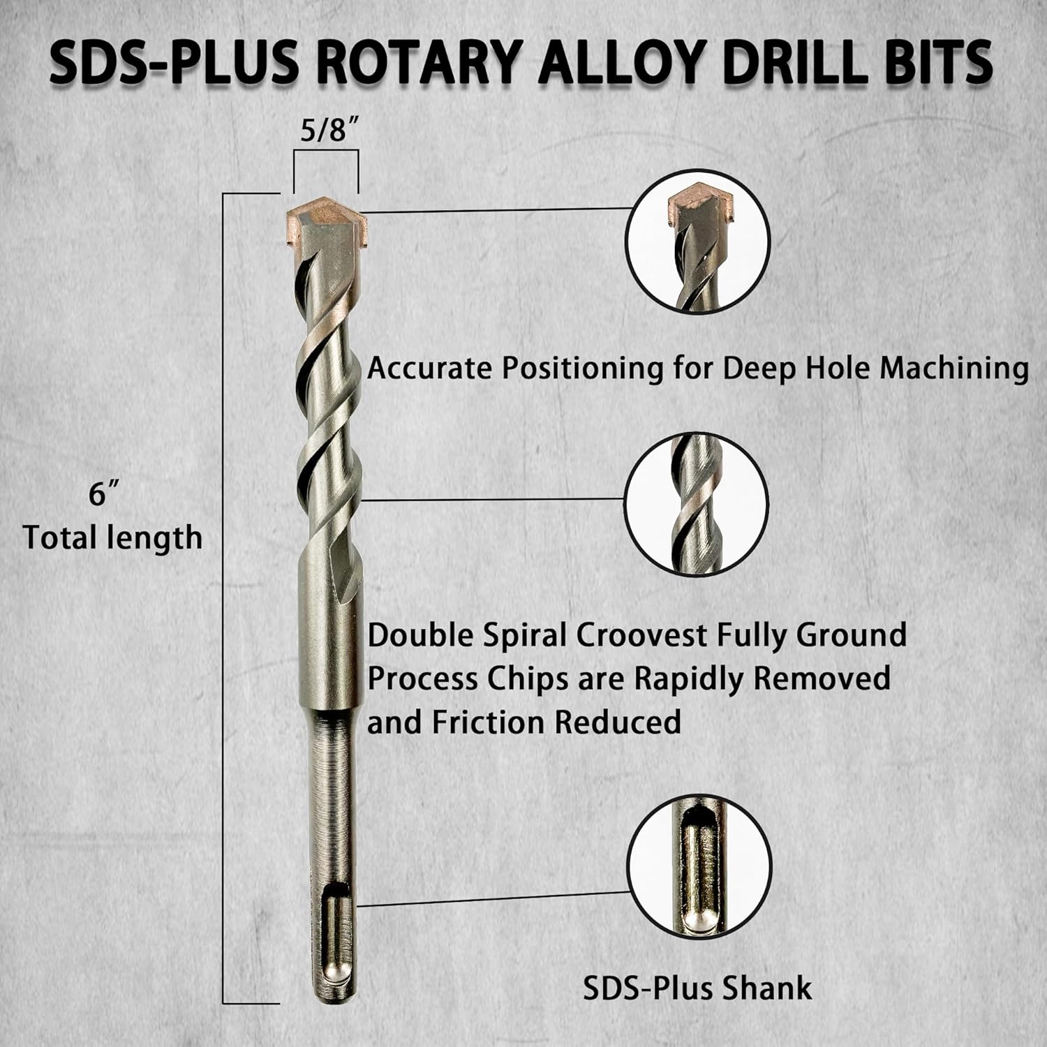 Direko 10-Piece 5/8 inch x 6 Inch SDS Plus Rotary Hammer Drill Bits Carbide Tipped Concert Drill Bits for Concrete, Brick, Cement Walls, Stone, Hammer Drill Bits for Concrete