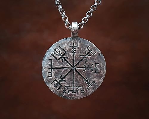 Miniatura 6 de Baldur Jewelry - Collar de brújula vikinga de plata de ley 925 con colgante Vegvisir Collar de joyería nórdica martillado a mano - Regalos vikingos