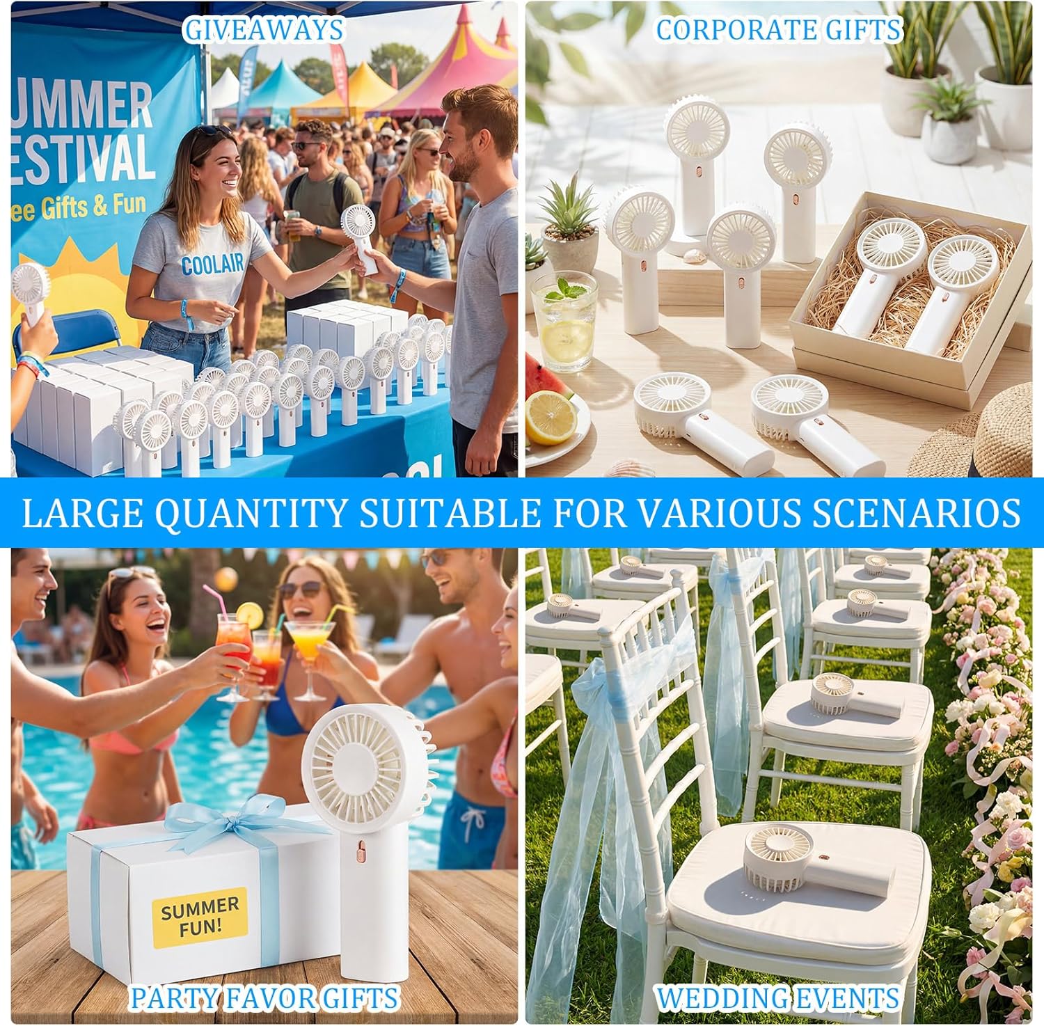 Woanger 120 Pack Mini Portable Fans Bulk Handheld Battery Operated Fan with Lanyard Personal Hand Held Cooler for Wedding Summer Travel Indoor Outdoor Office Camping Gift with Box (Aaa,White)