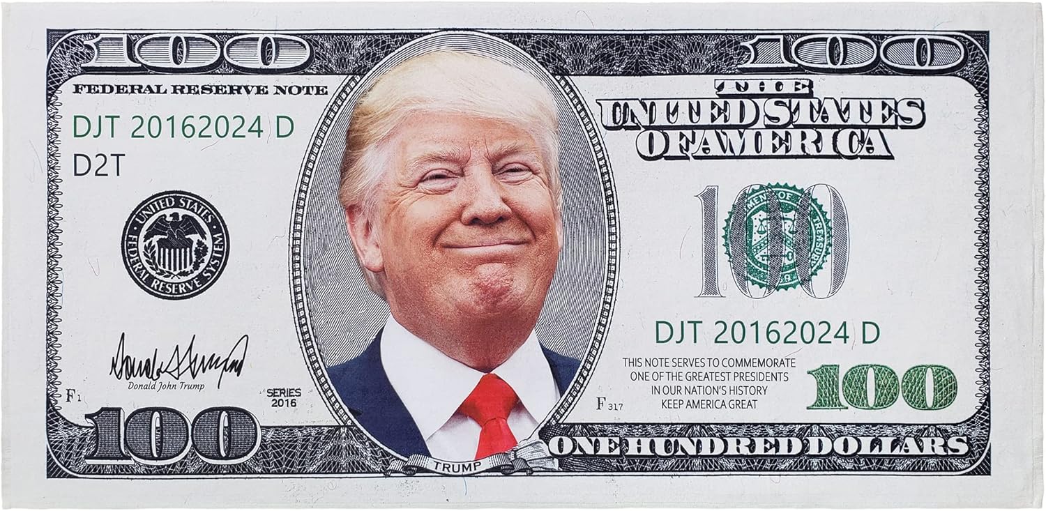 Donald Trump 100 Dollar Bill Beach Towel 30 x 60 inch Keep America Great 100% Cotton Pool Towel, Travel, Camping, Lake (Trump $100 Bill)