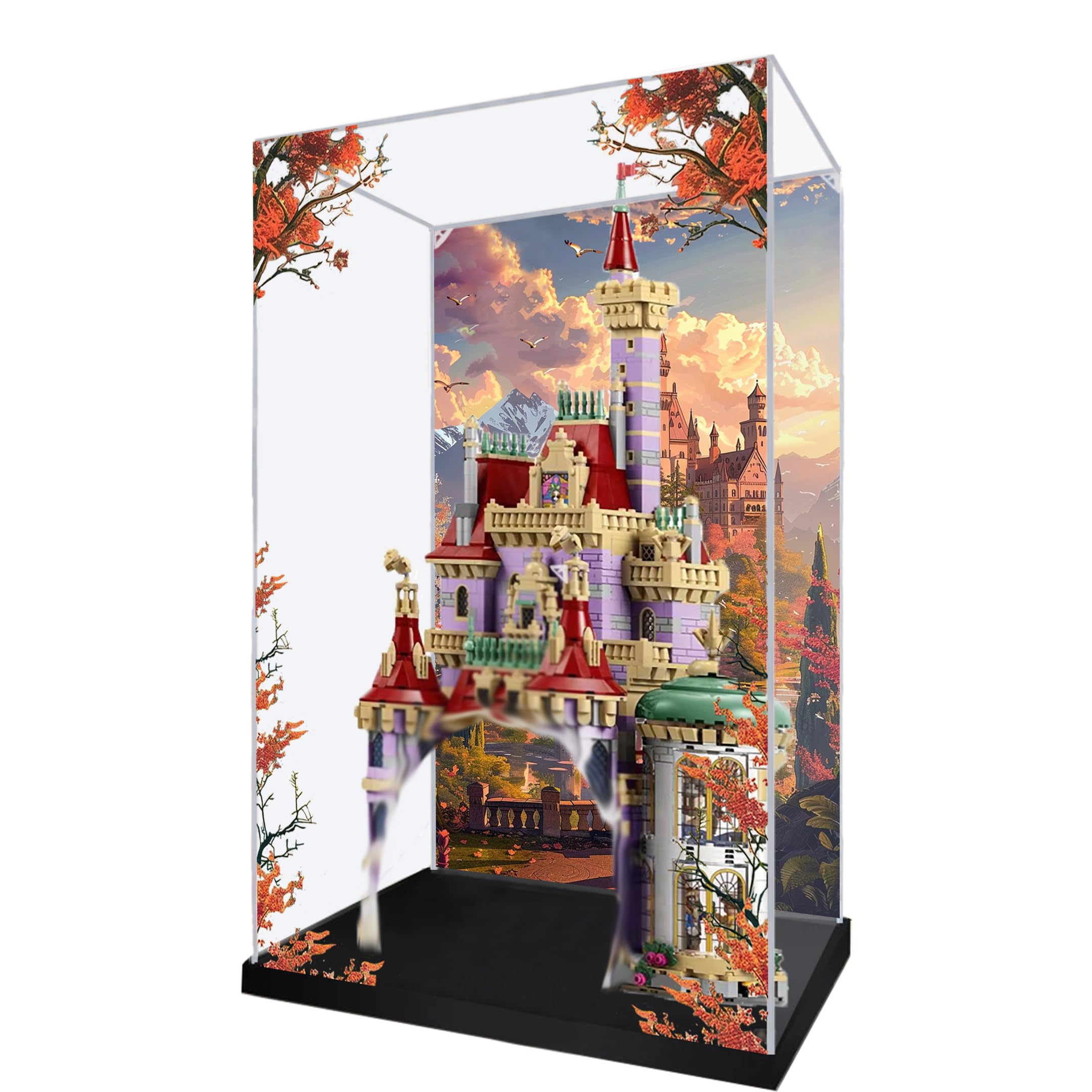 Acrylic Display Case for Lego 43263 Beauty and the Beast Castle Building Set, Dustproof Transparent Box - Only Display Case, Display Box Compatible with Lego 43263 (Back+Front spray 3MM)