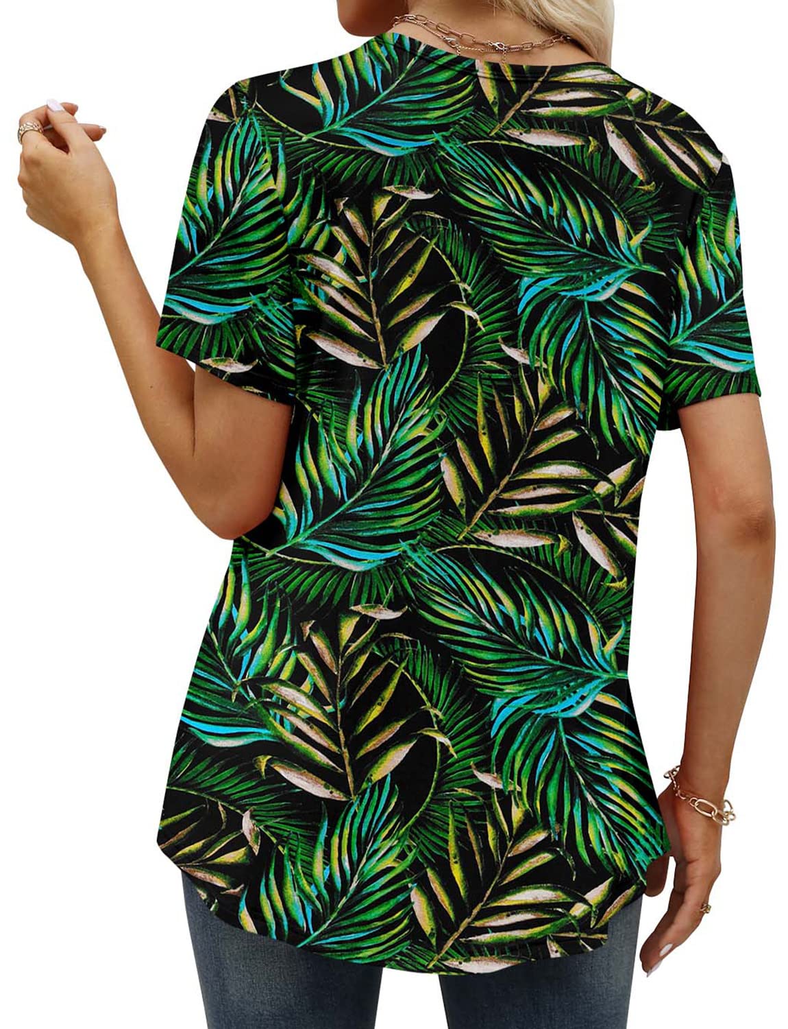 BETTE BOUTIK Womens Short Sleeve Tunics V Neck Button Down Shirts Blouse Tops Pullover S-3XL