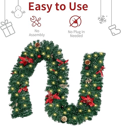 Miniatura 4 de iTeporein Guirnalda de Navidad artificial preiluminada con luces LED, exquisitos accesorios de decoración hechos a mano, piñas, bayas rojas y 50