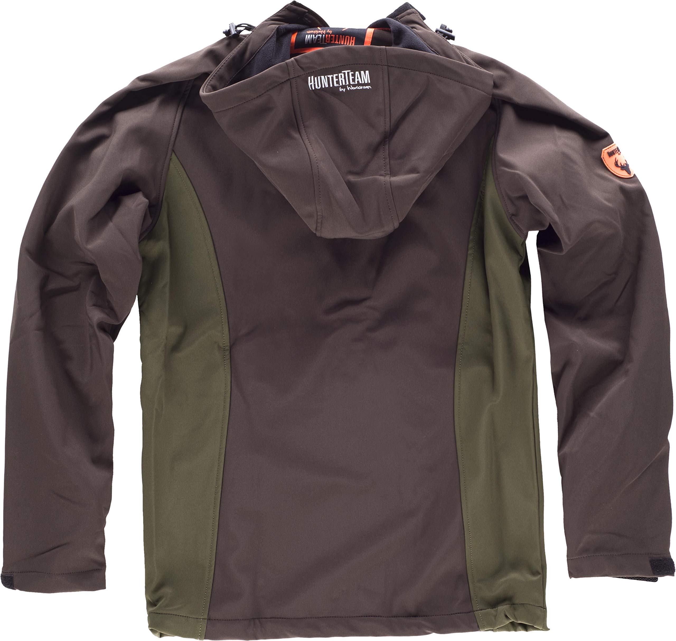 Work Team Cazadora workshell con 2 bolsillos laterales y un bolsillo en pecho, combinada, con capucha. HOMBRE Marron/Verde Caza S