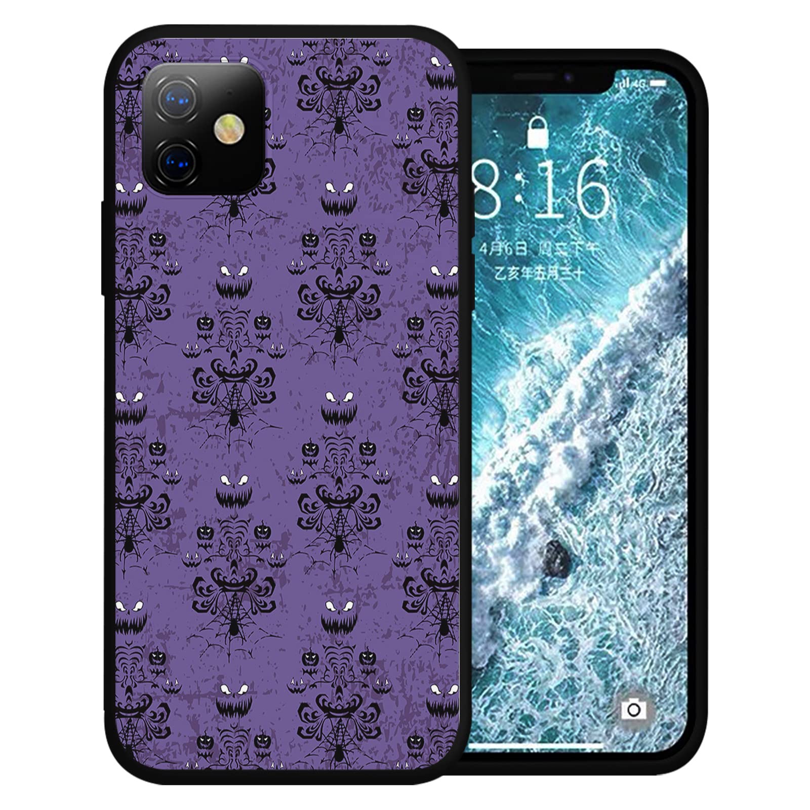 Compatible with iPhone 14 Pro Case 6.1 inch, Halloween Haunted Ghost House Mansion Phone Case Ultra Slim Thin Silicone Cover Anti-Scratch Shockproof