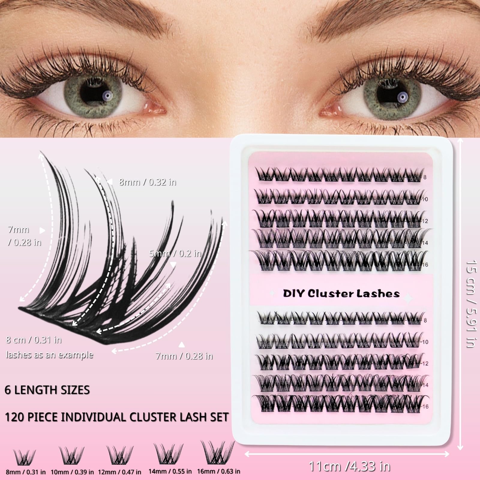 KEYRI 120 Pieces Individual Eyelashes Cluster Lashes Kit DIY Eye Lashes Extension Suitable for All Makeup Looks Durable Ultra Lightweight Black Eyelash Clusters for Girls and Women (8-16mm Mix) - Image 2