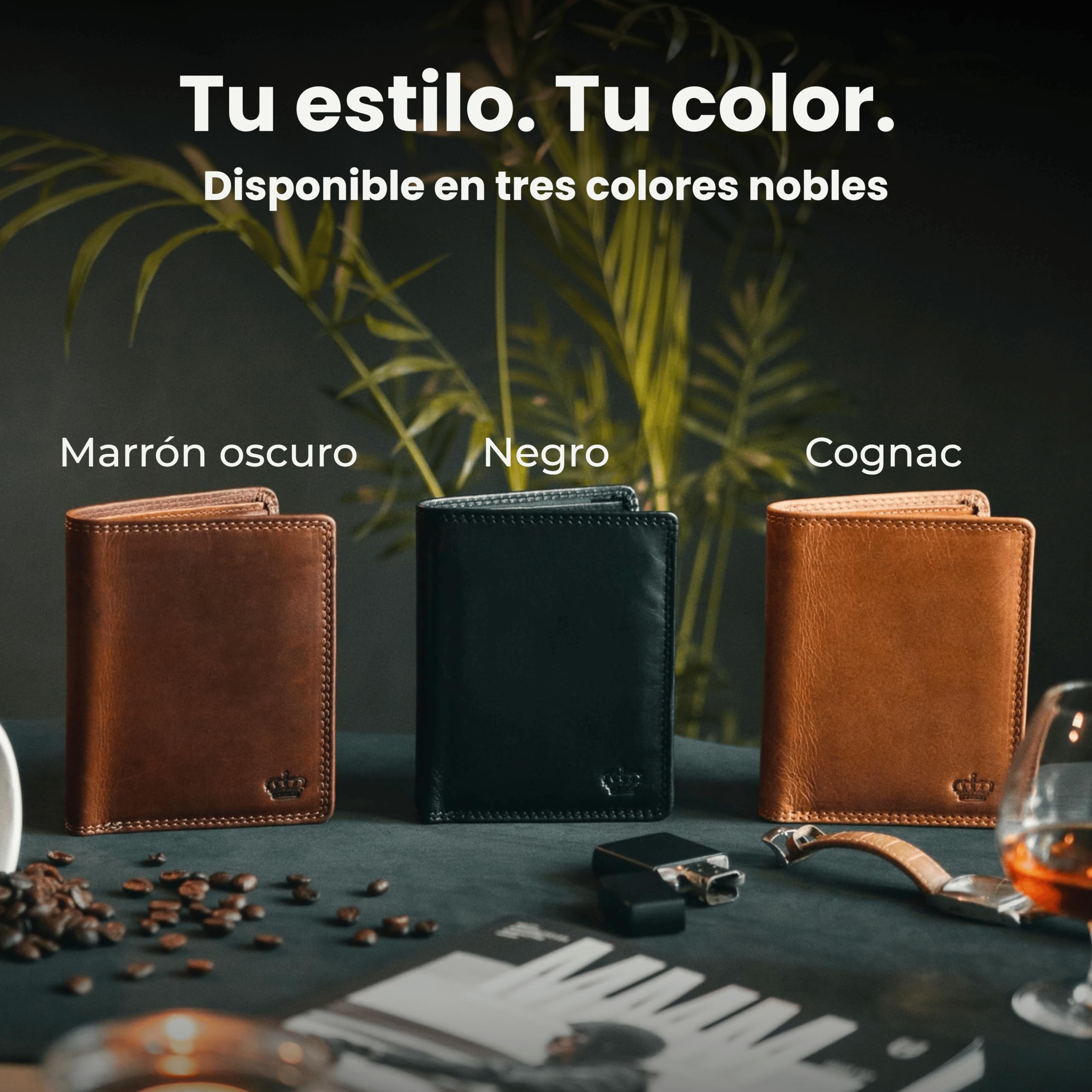 Baur - Cartera de piel auténtica para hombre, con protección RFID, marrón oscuro, 10cmx12,6cmx2cm, Clásico