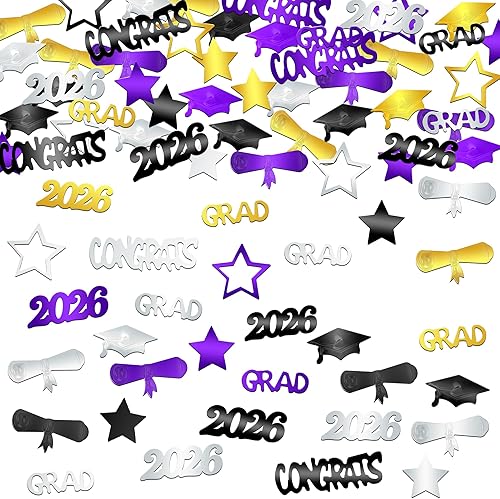 KatchOn, Congrats Grad Confetti 2025 - Paquete de 1000 | Decoraciones de graduación moradas y doradas 2025 | Decoraciones de mesa de graduación 2025