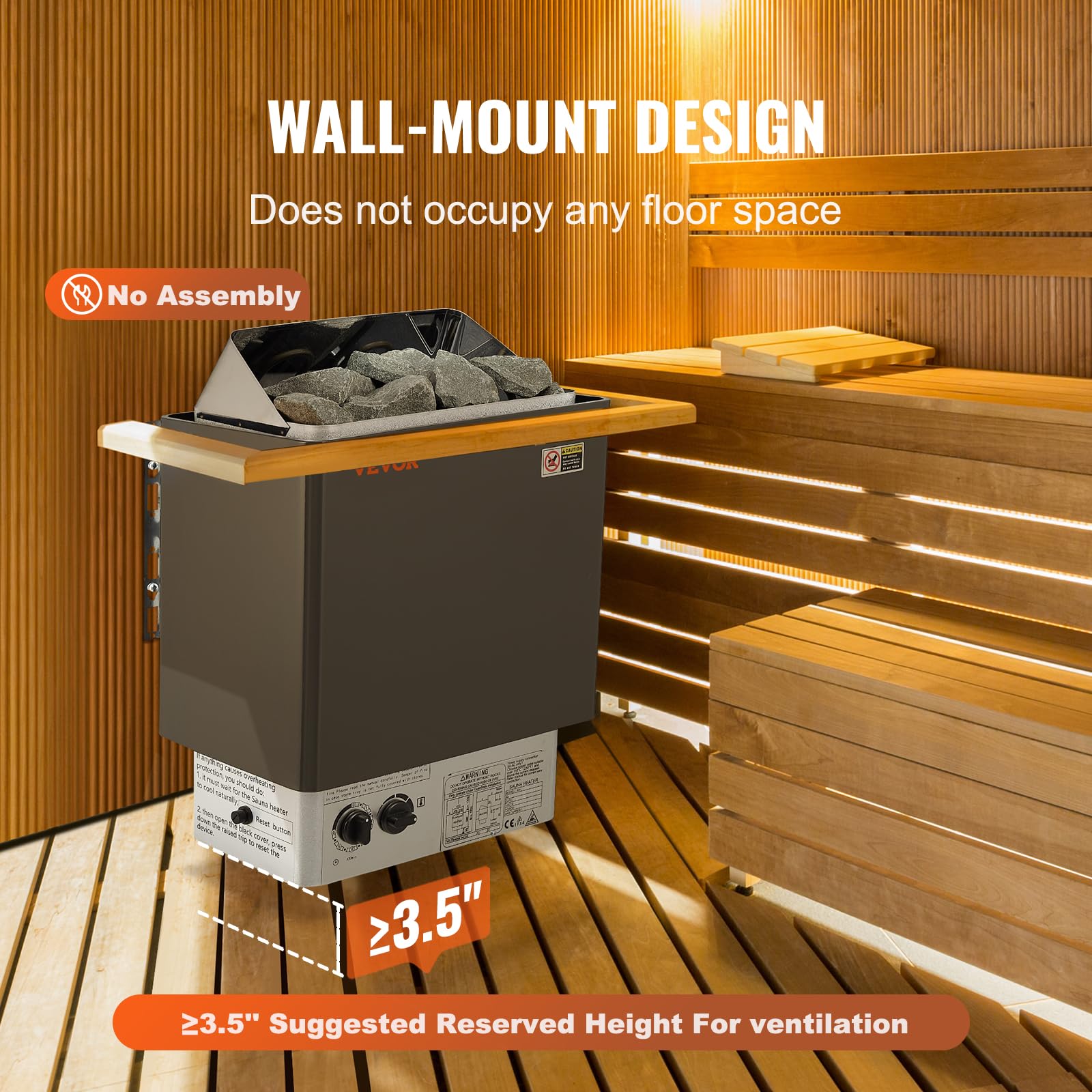 VEVOR Stufa per Sauna Stufa Elettrica per Sauna 8 kW, Riscaldatore Portatile per Sauna Interno/Esterno 400 V 3 N con Timer da 3 Ore Controllo Integrato Uso Domestico 8-12 m³ Spa Commerciale Hotel