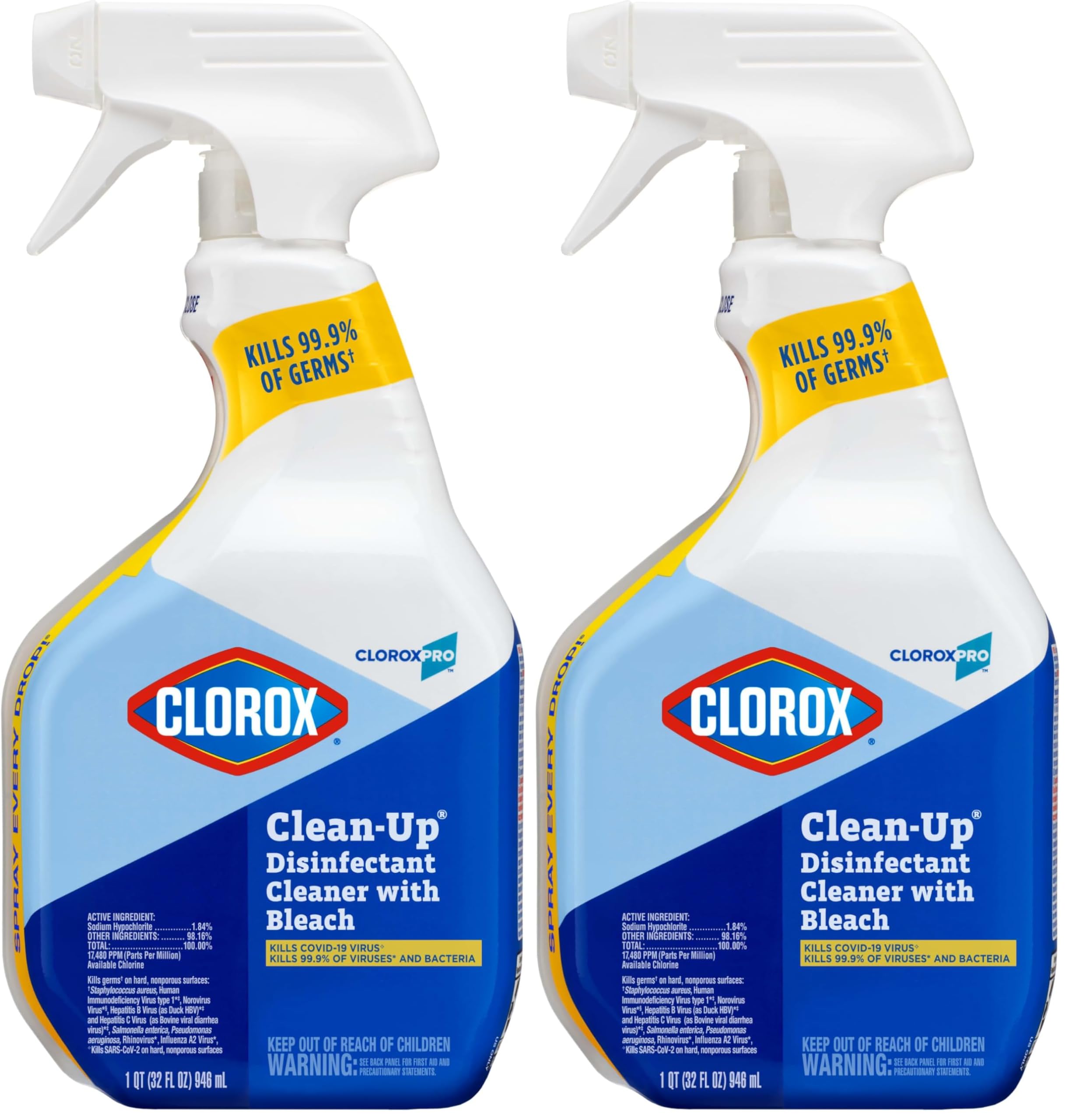 cloroxpro clorox clean-up disinfectant cleaner with bleach spray, clorox disinfecting cleaning, healthcare cleaning and industrial cleaning, 32 ounces (package may vary) - 35417 (pack of 2)