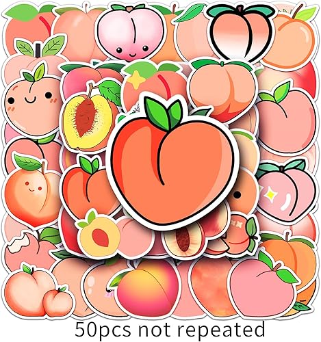 Miniatura 7 de 50 calcomanías de durazno  Calcomanías de vinilo de melocotón rosa miel impermeable recuerdos de fiesta para niños lindas calcomanías kawaii para