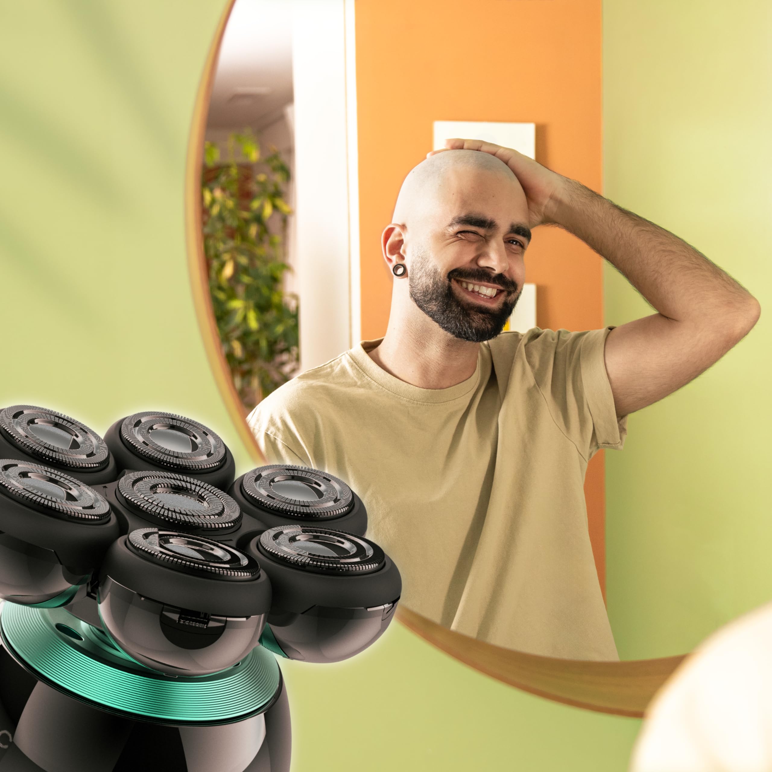Cecotec PrecisionCare Skull Shaver, bardzo duża głowica goląca, 7 ruchomych ostrzy, 60 min golenia, baza ładująca, łatwe czyszczenie