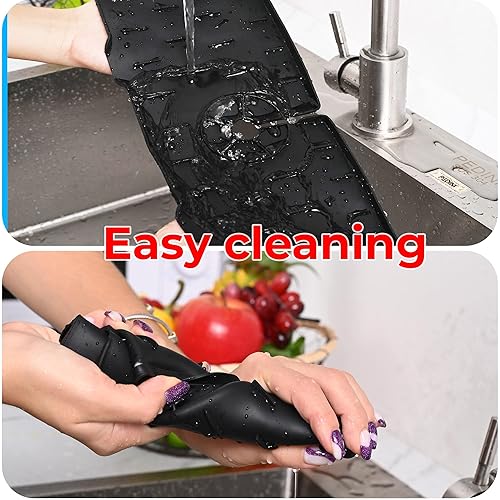 Miniatura 7 de Dr.KYS - 2 protectores de silicona para fregadero de grifo, bandeja colectora de goteo con mango de 14.6 x 5.5 pulgadas, patrón de drenaje especial