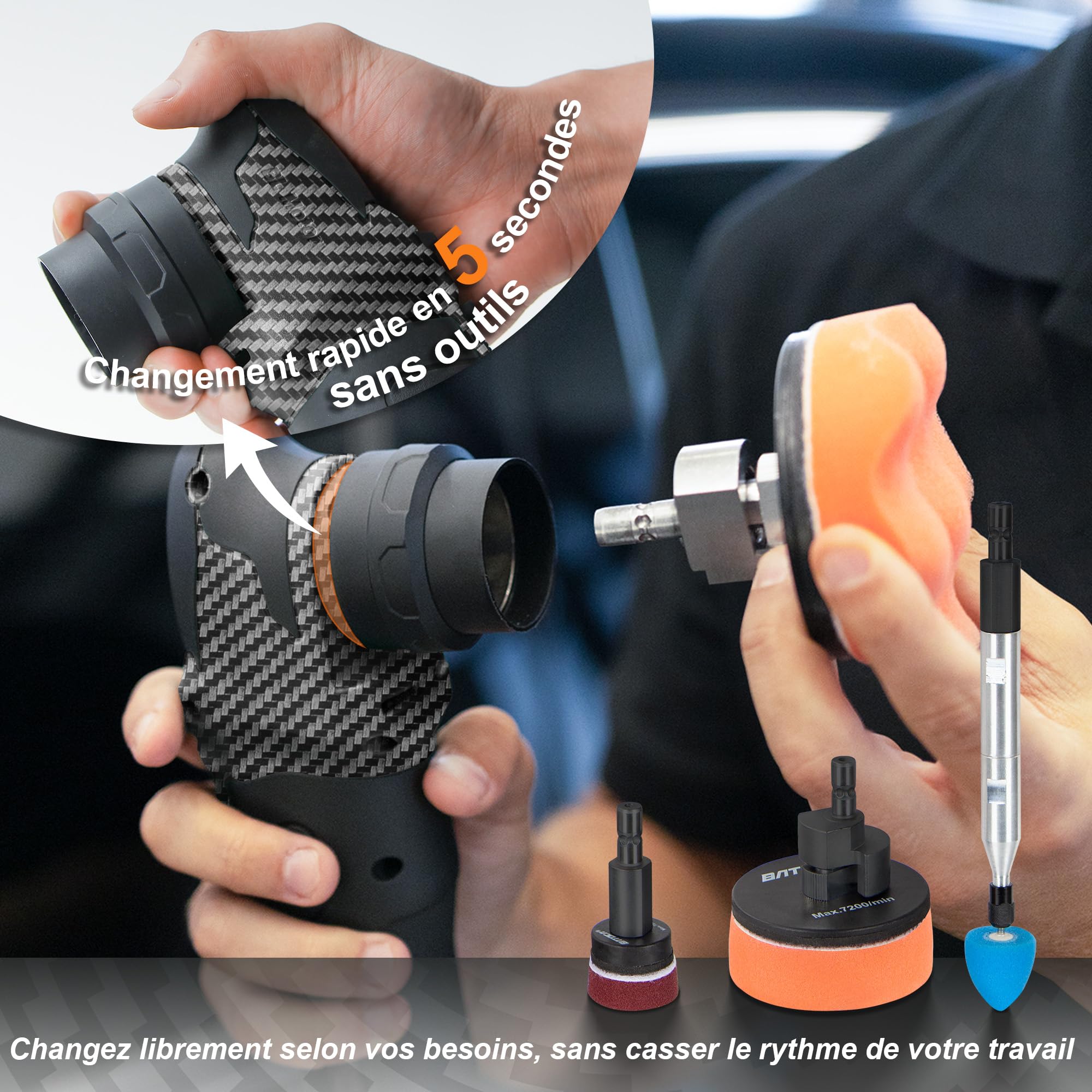 BATOCA S4 Professionnel Polisseuse Sans Fil,Moteur Brushless,DA/RO Polir | Mini/25mm/75mm Polisseur Voiture Set pour Détails,2.5Ah 12V Batteries,2000-5500tr/min,Lustreuse Polissage Cirage pour Phares