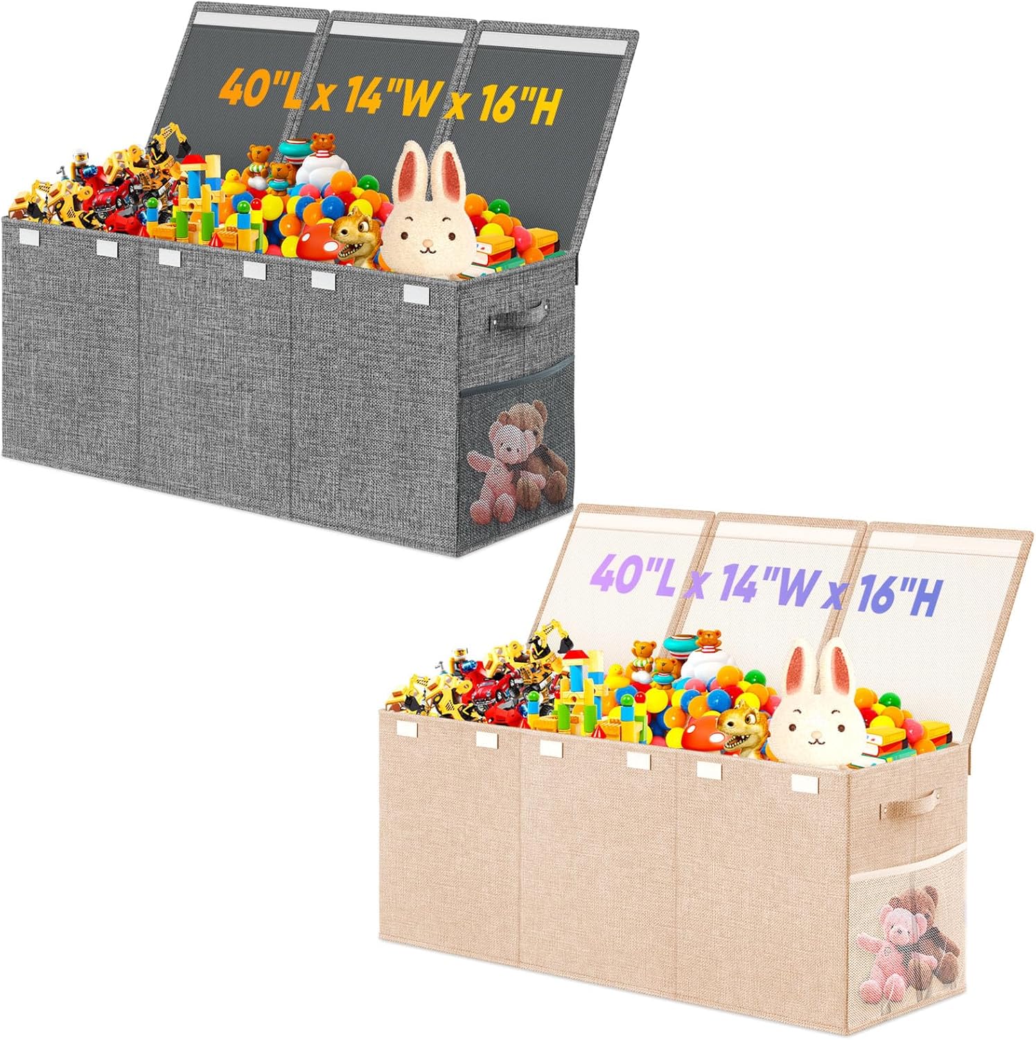 Extra Large Toy Storage Box with Lid Divider, Sturdy Collapsible Toys Organizer Chest Kids Storage Bins Boxes Baskets for Boys, Girls, Nursery, Bedroom, Living Room, Playroom, 40"x14"x16"