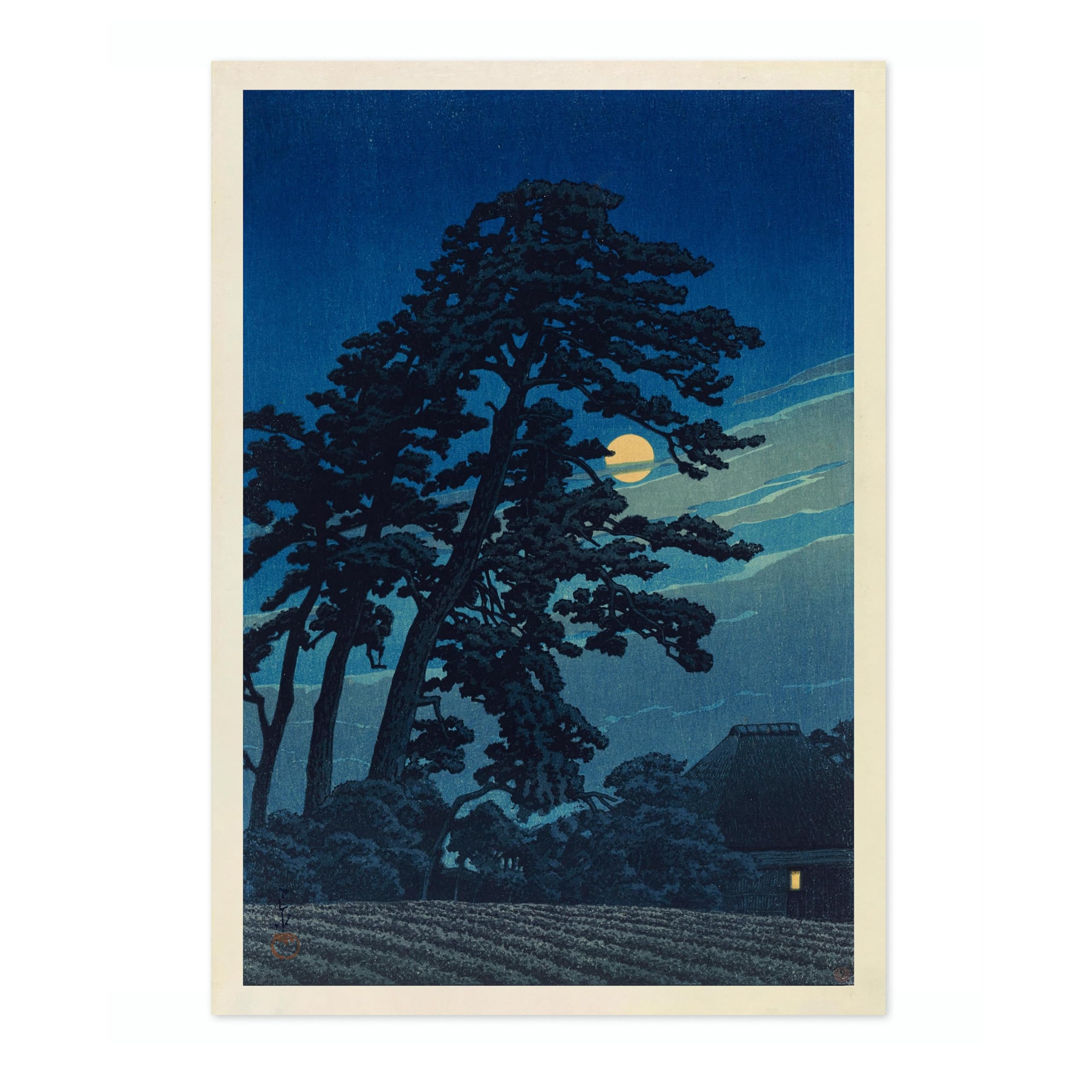 Animato Full Moon At Nagome (Magome No Tsuki) Kawase Hasui Poster, Japanese Woodblock Ukiyo-E Print, Vintage Art Picture Painting Wall Art Exhibition, Archival Matte, 50x70cm (Print Only) - 50x70cm
