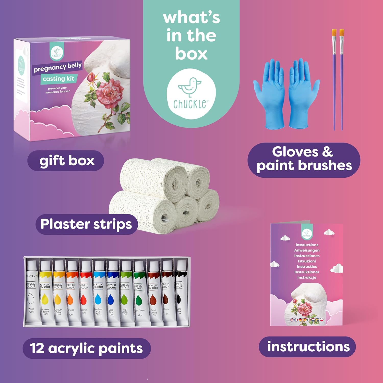 chuckle Baby Handprint Footprint Casting Kit Belly Casting Kit Pregnancy 3D Molding Gift Set, Pregnancy Keepsake