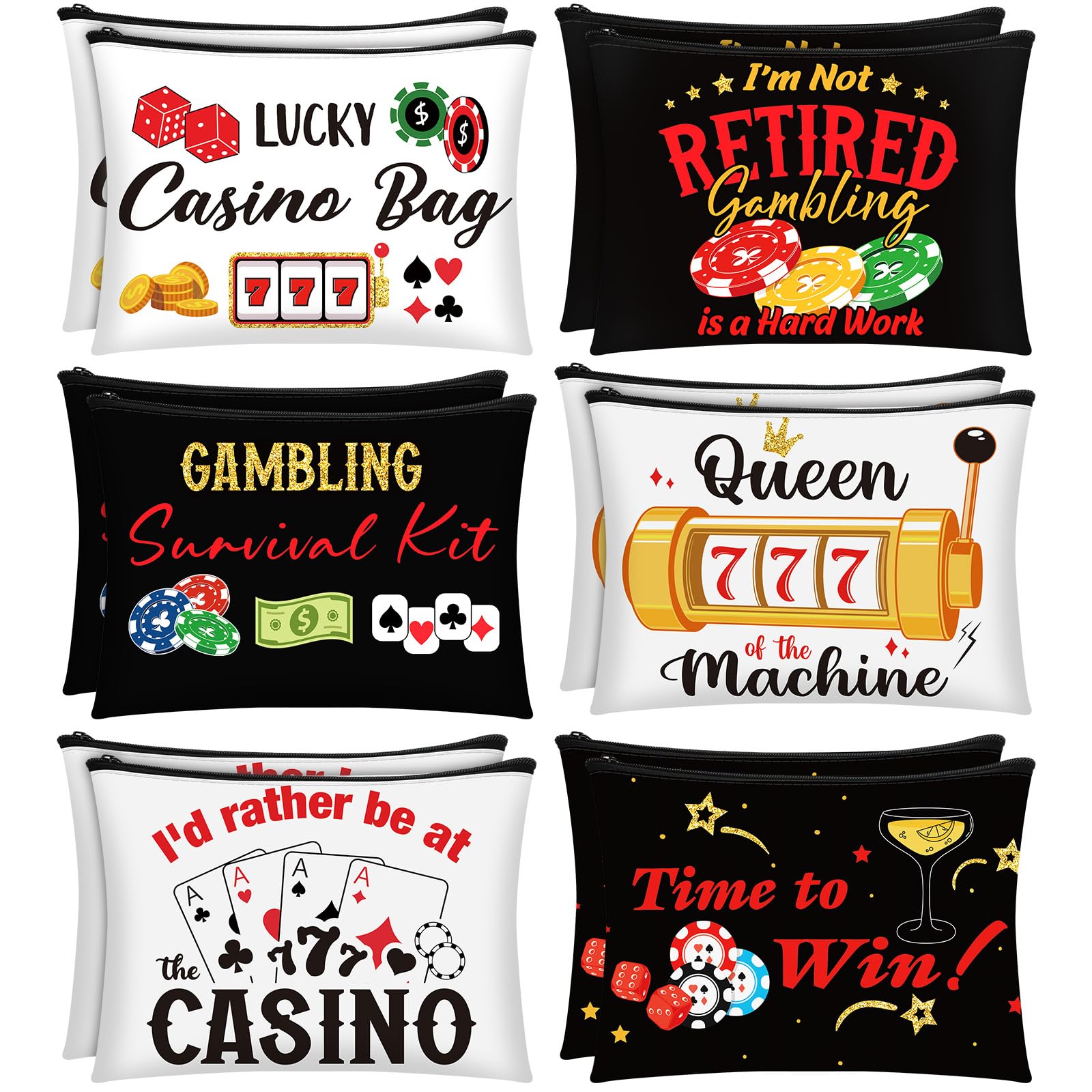 Reginary 12 Pcs Casino Makeup Bag Party Gifts Makeup Bag Queen of The Casino Cosmetic Travel Bags for Lover Lucky Dice Birthday Valentine's Gift