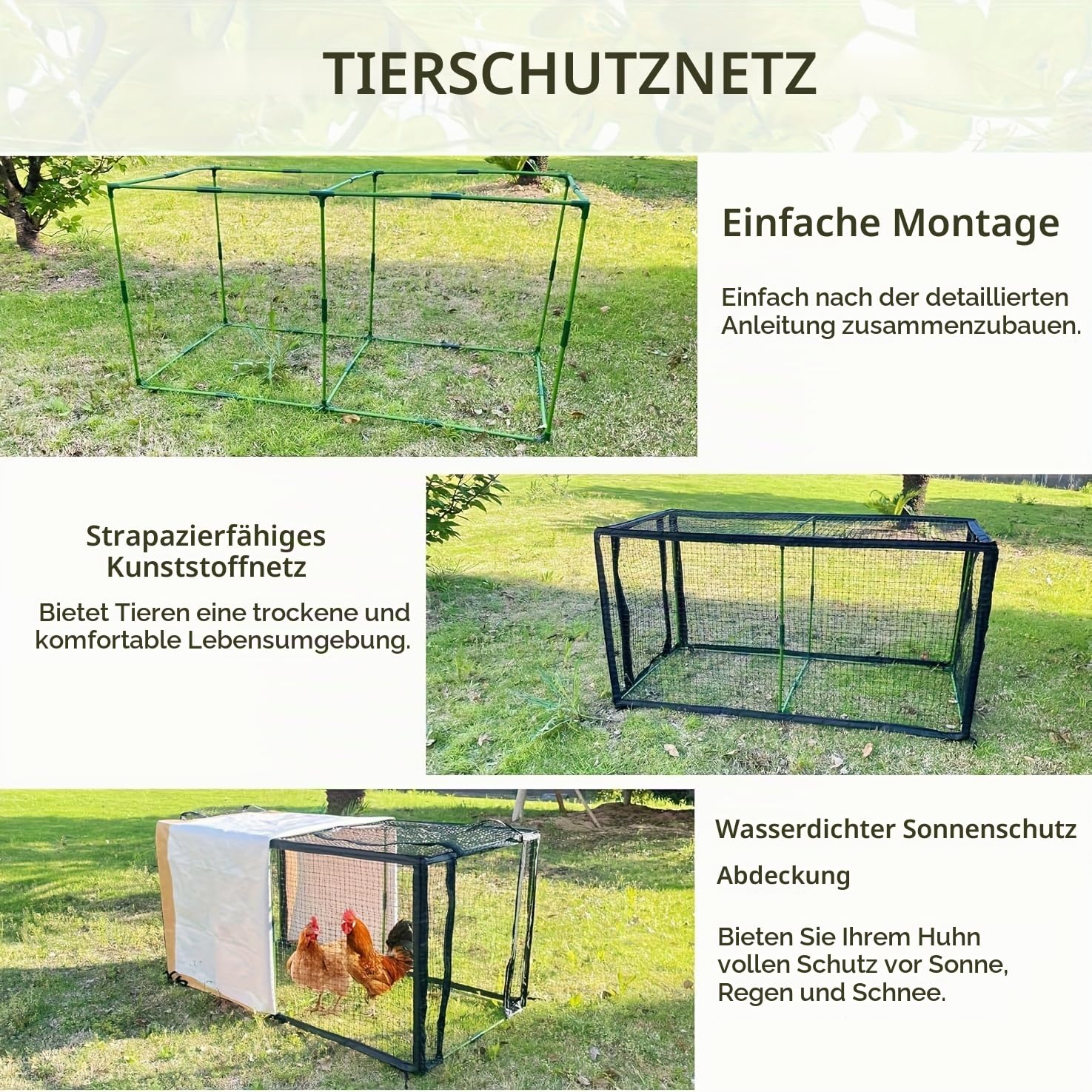 Beweglicher Hühnerhofzaun mit Wasserdicht Abdeckung, 4.13x2.17x2.17 ft Pe kleintiergehege für Hühner ,Für Hühner, Enten, Kaninchen Und Kleine Tiere, Innen- und Außenbereiche