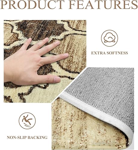 Miniatura 6 de Lahome - Alfombra marroquí, lavable, 3' x 5', pequeña, antideslizante, decorativa, fina, pelo bajo, estampada y envejecida, para sala, dormitorio,