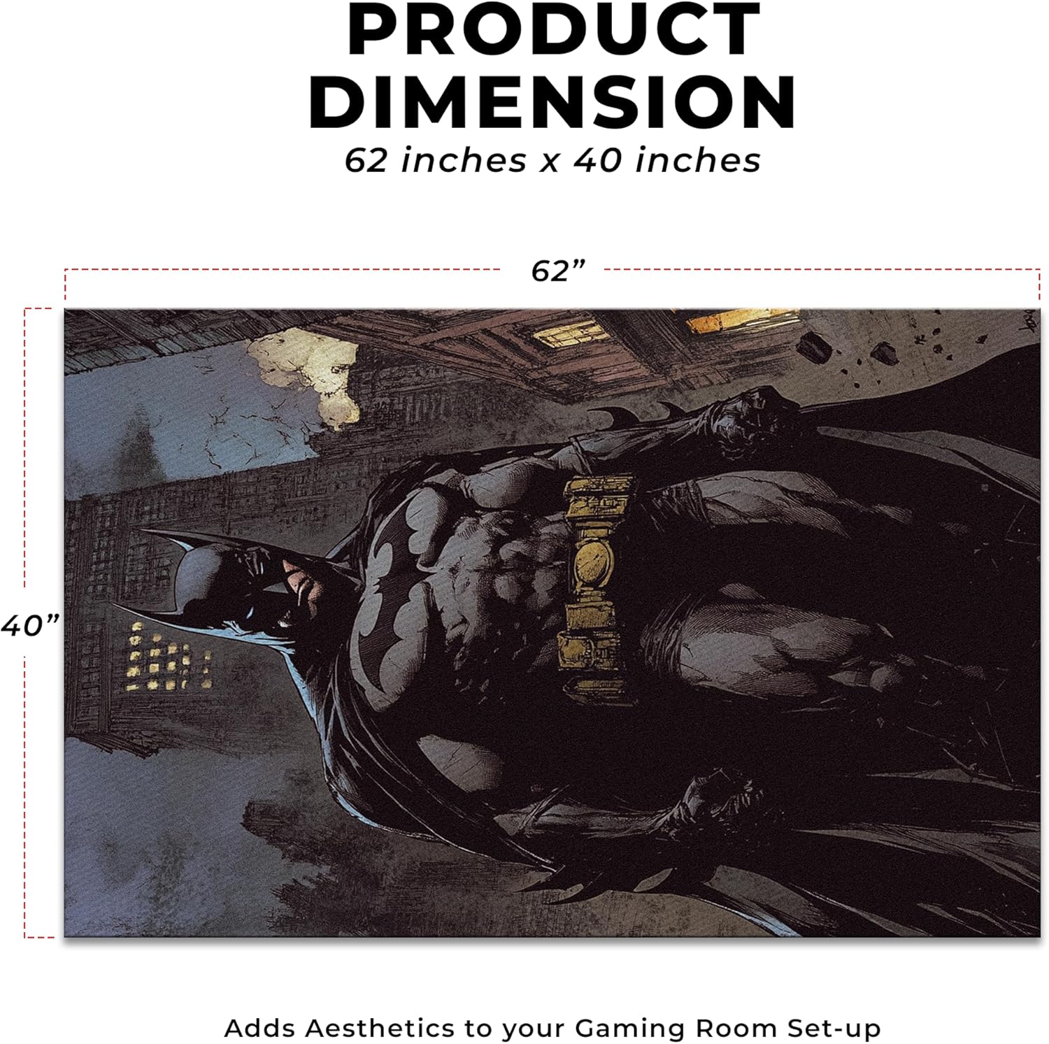 DreamController Battman Custom Rugs for Gamer Room (62x40inch)| Playroom Carpets Inspired by Games & Anime Decor for Gamers | Gamer Room Decor for Kids Teen Anti-Slip Gaming Mat