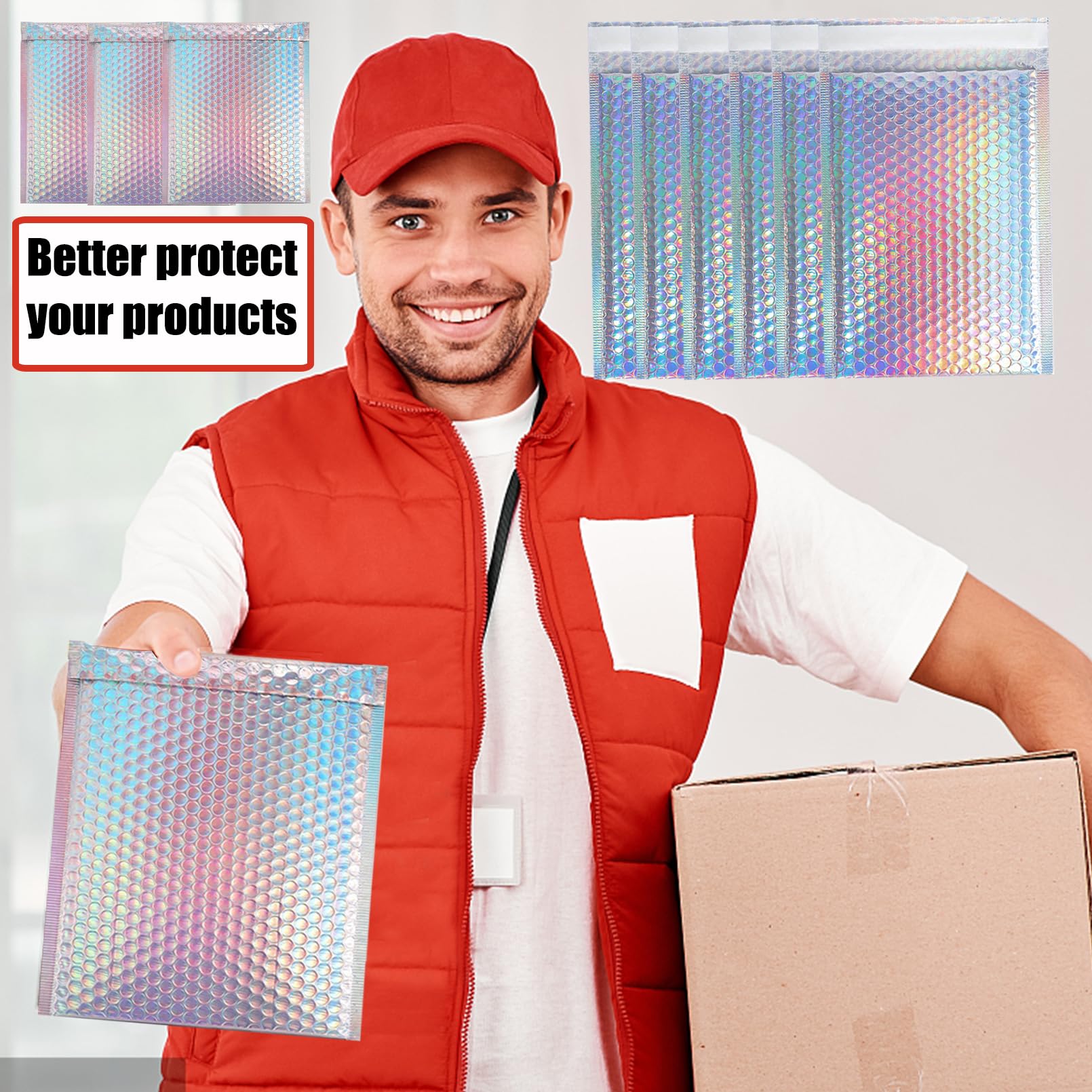 25 sobres holográficos de burbujas, sobres acolchados de polietileno de 8.5 x 12 pulgadas, sobres metálicos de burbujas, bolsas de envío impermeables, sobres acolchados autosellantes para
