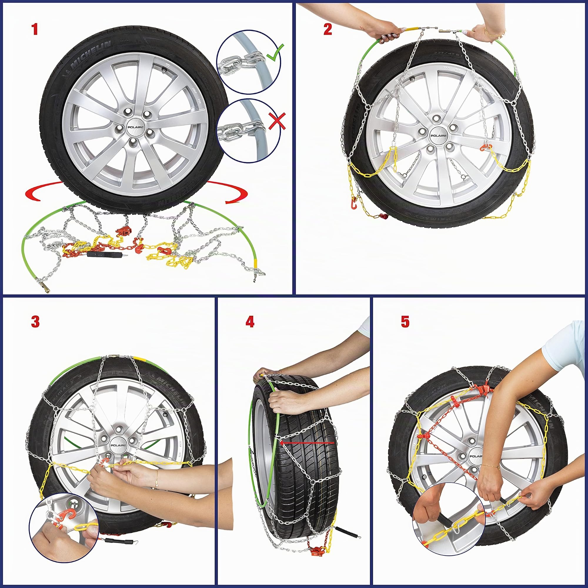 Polaire PRIME 9 - Paire de Chaînes à Neige Traditionnelles à Croisillons Pour Pneu Auto - Tension Manuelle - Fournie avec sa Boîte de Transport et Gants - Garantie 2 Ans
