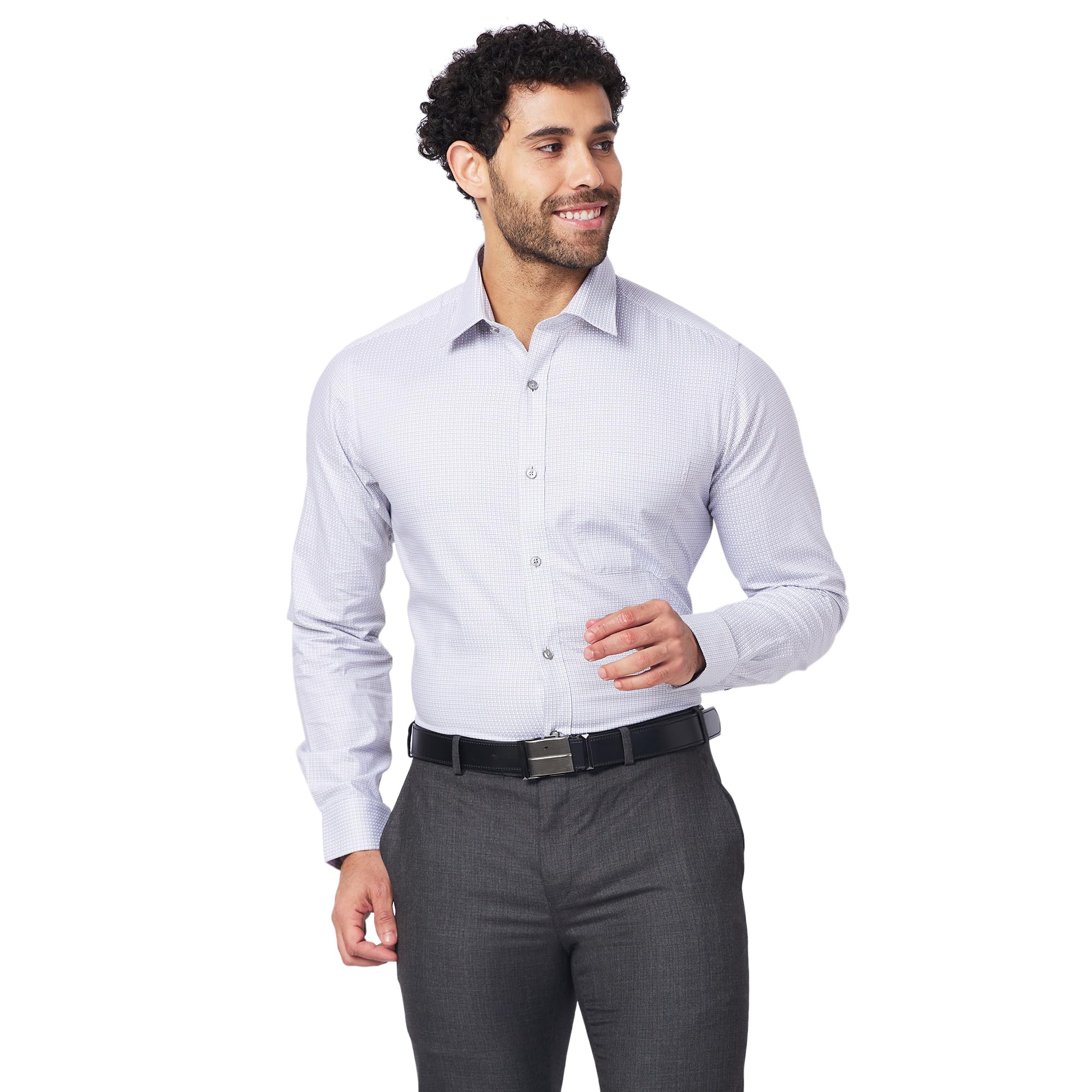 raymond Men's Slim Fit Pure Cotton Structure Pattern Semi Cutaway Collar Full Sleeve Formal Shirt-picture-10