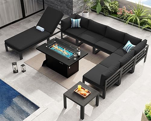 Miniatura 168 de NICESOUL 7 Piece White Powder-Coated Aluminum Patio Furniture with Fire Pit Table, 29 Inch Extra Wide Outdoor Sectional Sofa for 6, High-End Heavy