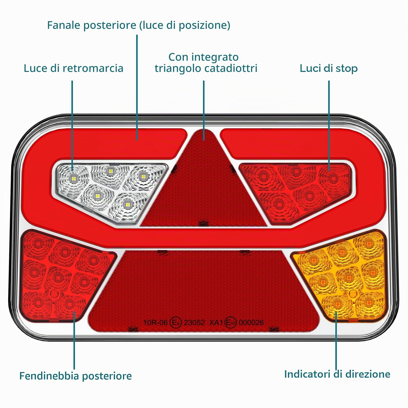 2 pezzi Kit di Luci Posteriori per Rimorchio, Piloti Posteriori per Rimorchio a 13 Pin con 6 Funzioni e Cavo 5,5m, Certificato E-mark per Camion, Roulotte, Trattore, Rimorchio (SENZA luce di