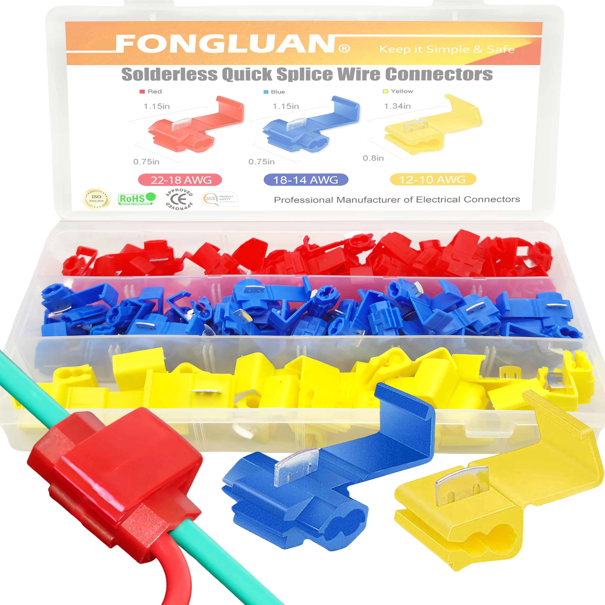 125pcs Solderless Quick Splice Wire Connectors,22-10 Gauge Lock Snap Electrical Wire Crimp Terminals Connector Assortment Set