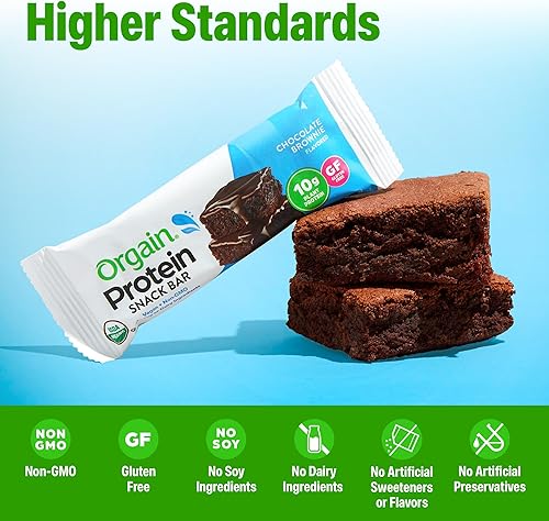 Miniatura 4 de Orgain - Barra proteica orgánica vegetal sabor brownie de chocolate - 035 oz 10 g de proteínas vegana Kosher sin gluten lácteos soja lactosa OGM 141