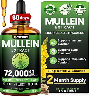 Mullein Drops for Lungs with Licorice & Astragalus, Respiratory & Immune Support, Lung Detox for Smokers Tincture, Mullein Leaf Extract for Lung Cleanse, Sugar & Alcohol-Free, 2 fl oz