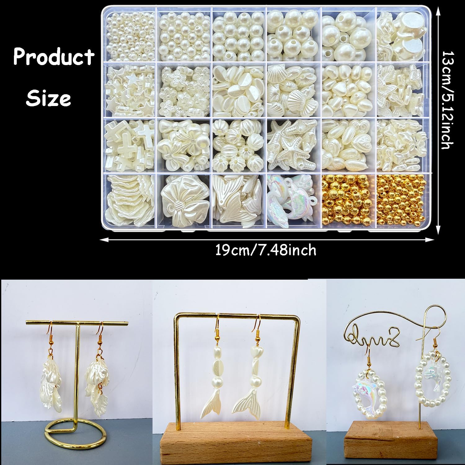 990Pcs ABS Imitation Pearl Beads for Jewelry Making, Assorted Heart Star Bow Flower Seashell Starfish Aesthetic Cute Bead for Bracelet Necklaces Earrings DIY Crafts Phone Charm Keychain - Image 6