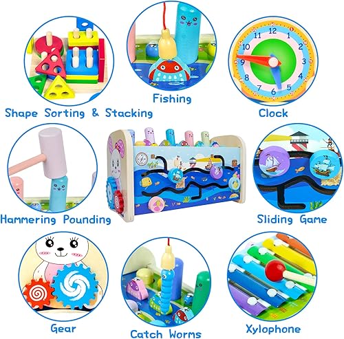 Miniatura 2 de Juguetes Montessori 8 en 1 para bebés de 1 año de edad, xilófono sensorial para niños pequeños de 1 a 3 años, habilidades motoras finas, juguetes