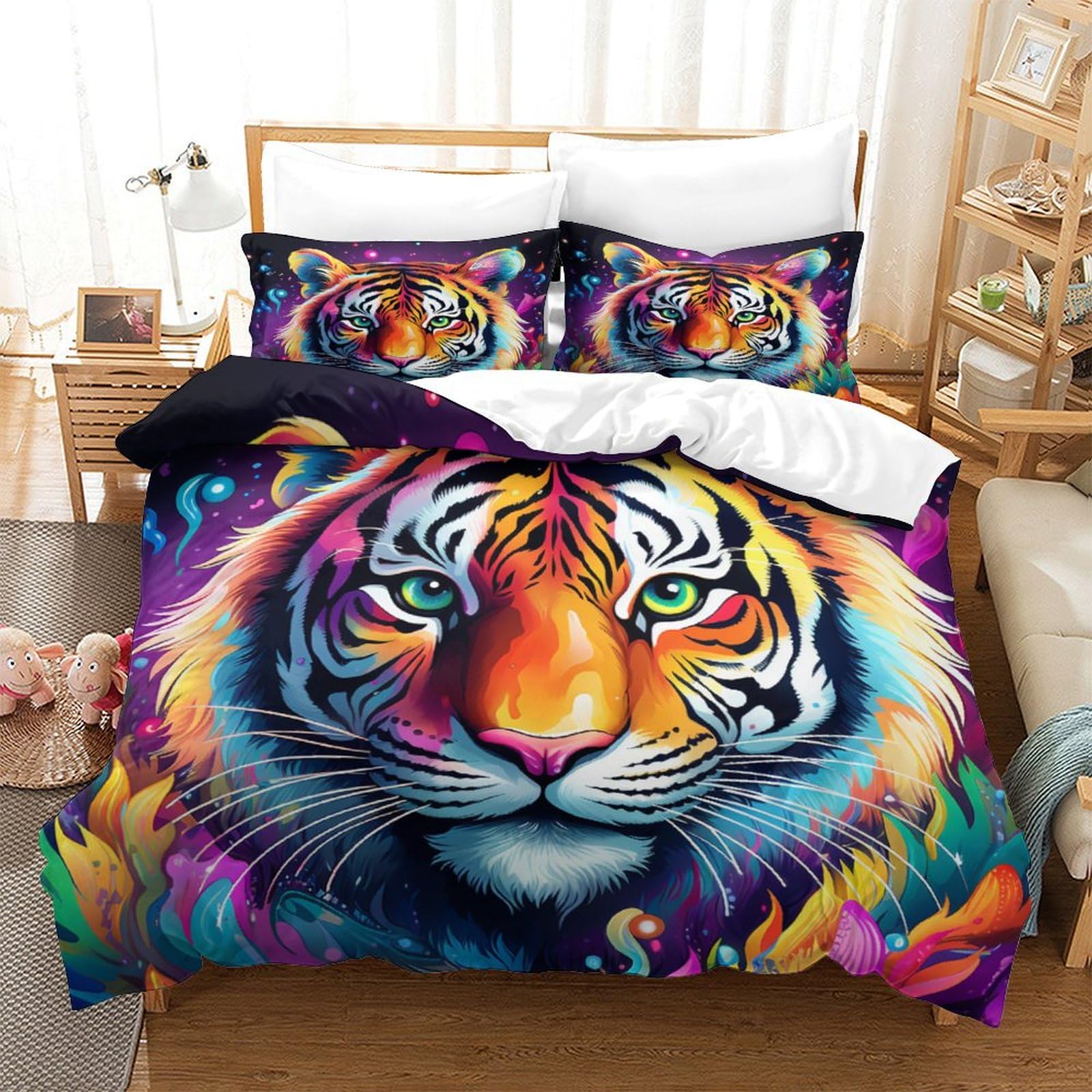 Housse de couette tigre 3D pour lit garçon literie ado Super King