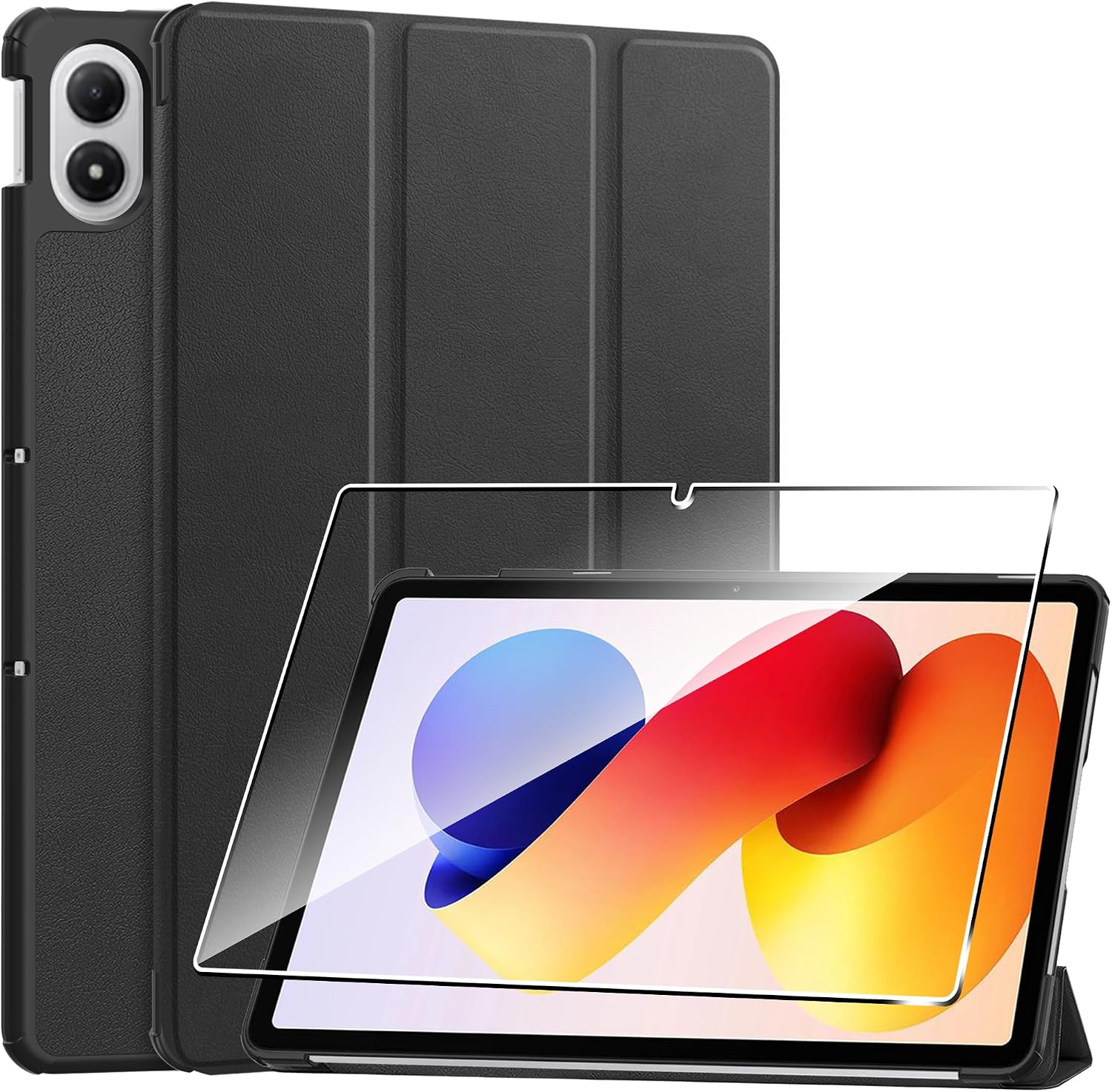 H lle f r Xiaomi Redmi Pad 2 Pro 12.1 2025 Schutzh lle mit Auto Schlaf/Wach mit [1 St ck] Panzerfolie Schutzfolie [PU Leder][Standfunktion] [Anti-Kratzen] Schwarz