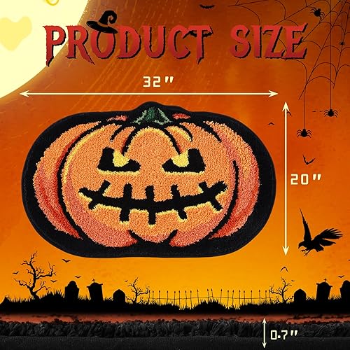 Miniatura 3 de Alfombra de baño de calabaza de Halloween de 20 x 32 pulgadas, suave y absorbente, alfombra de baño de otoño, antideslizante, lavable, decoración de