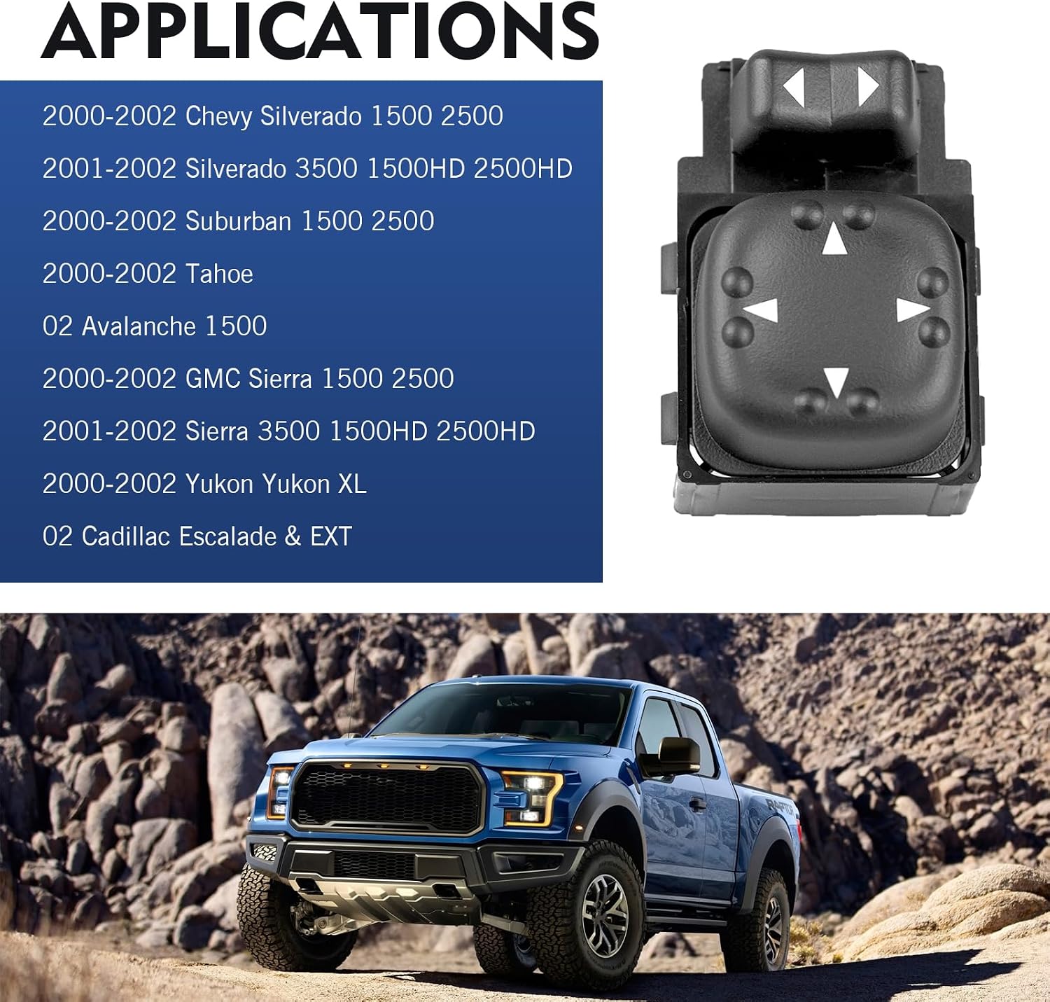 Reverse Mirror Adjustment Control Switch, OE: 15045085 19259975, Compatible with Chevy Silverado 1500 2500 Silverado 3500 1500HD 2500HD Suburban 1500 2500 Tahoe Avalanche 1500 (Black)