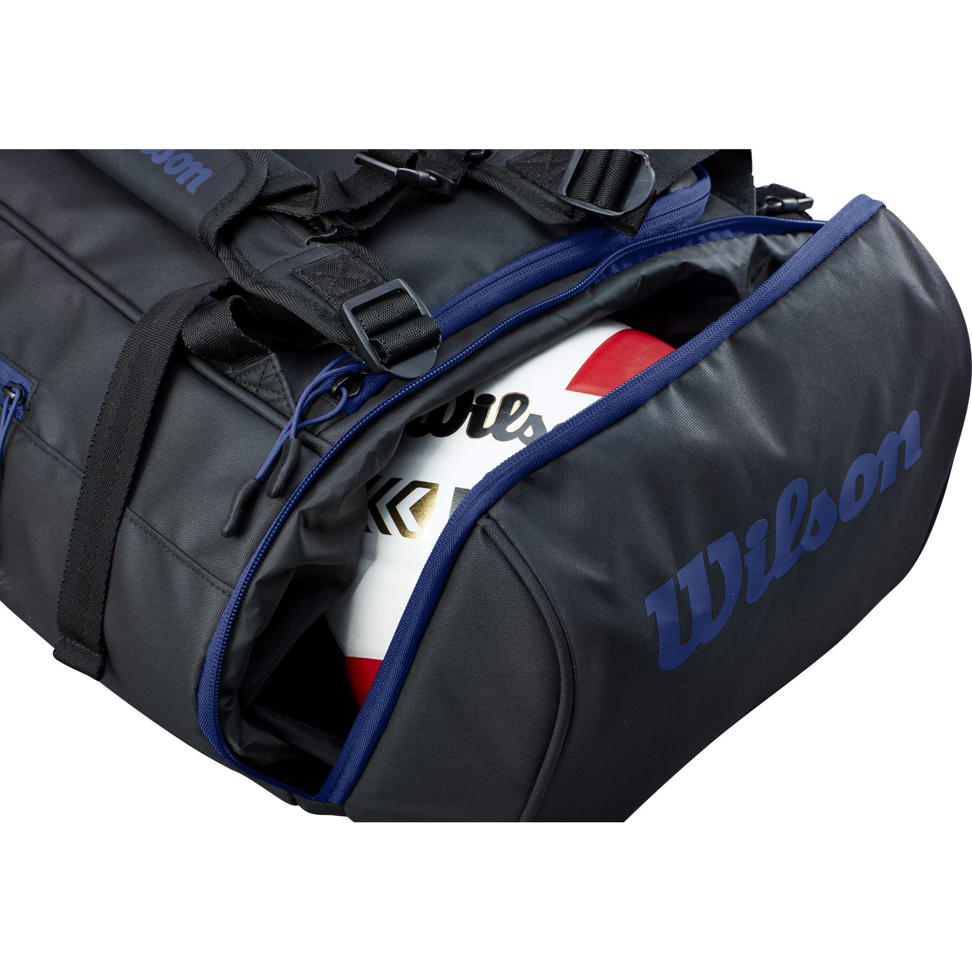 Amazon | Wilson Sport ダッフルバッグ - ブラック/ブルー、サッカー