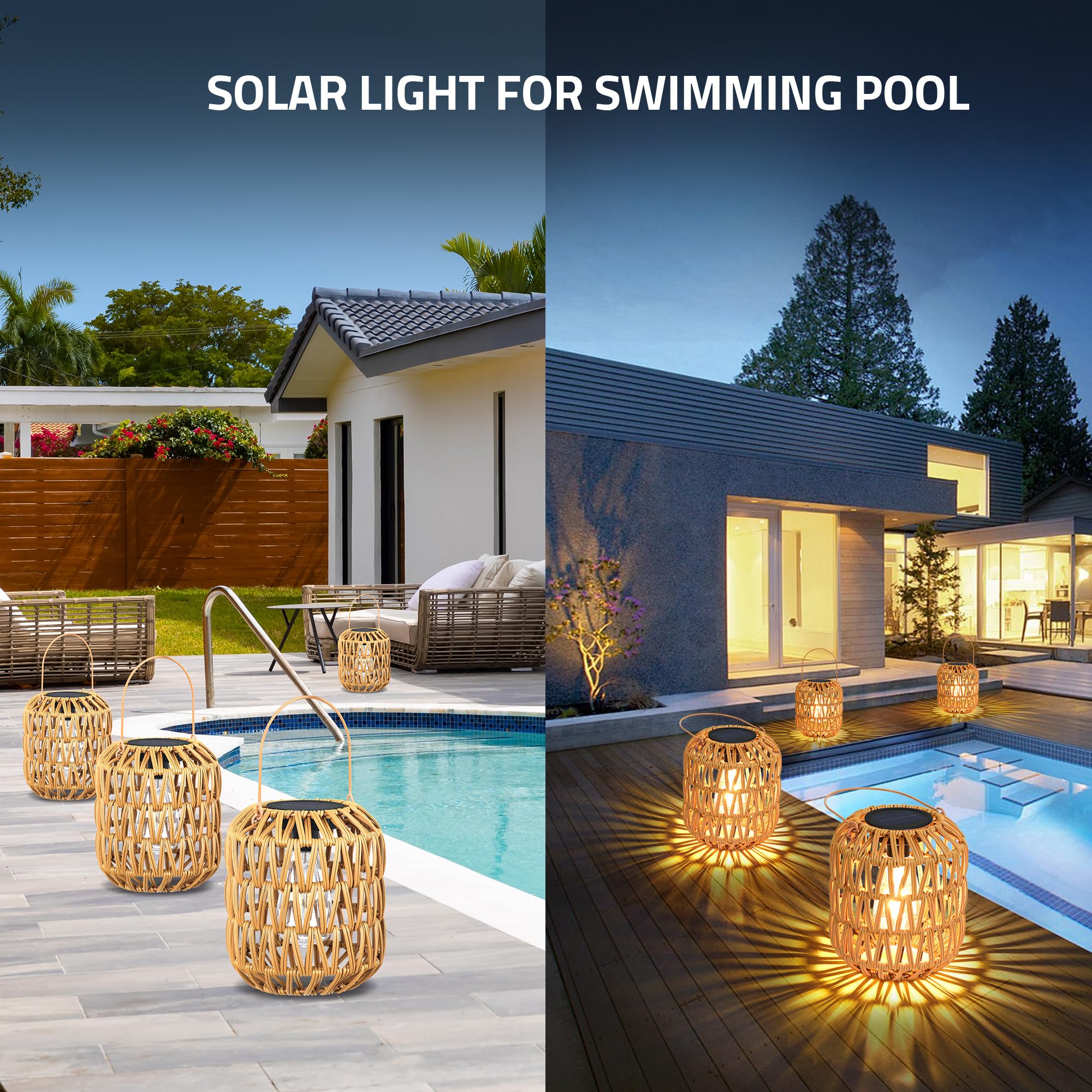 Lanterna solare del rattan impermeabile all'aperto, giardino che appende le luci solari (2)